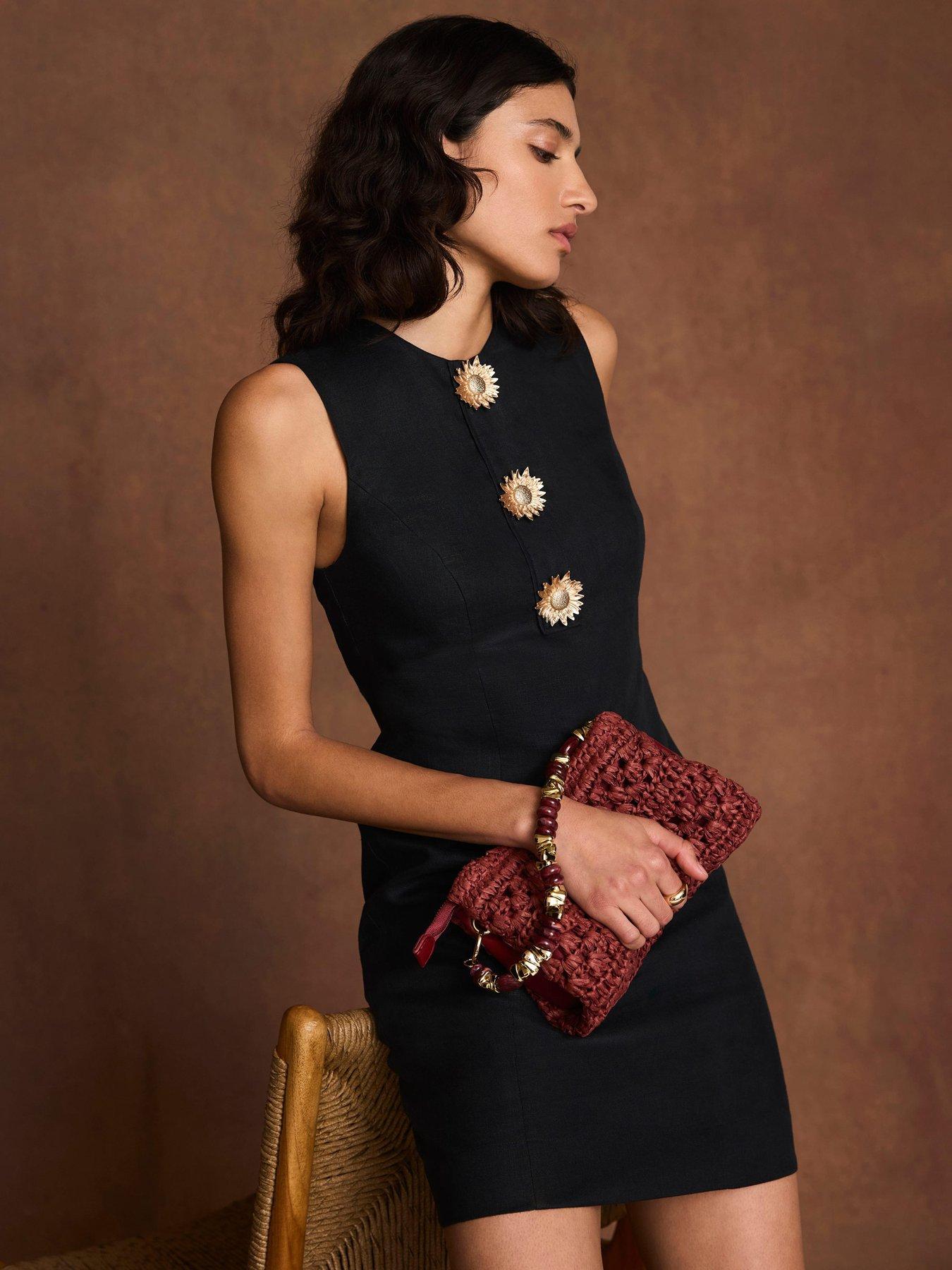 Image 3 of 6 of Mint Velvet Sunray Button Linen Mini Dress - Black