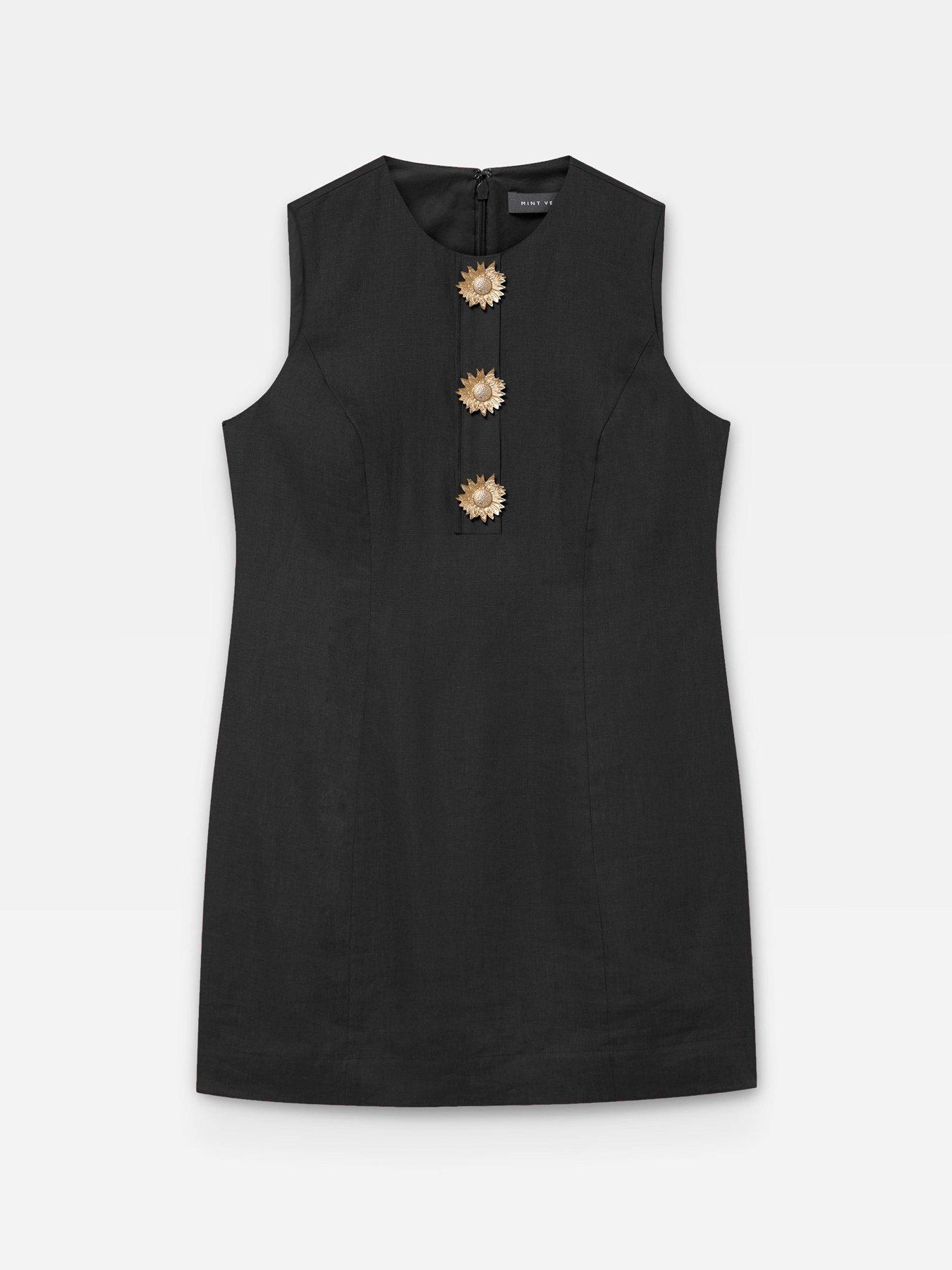 Image 5 of 6 of Mint Velvet Sunray Button Linen Mini Dress - Black