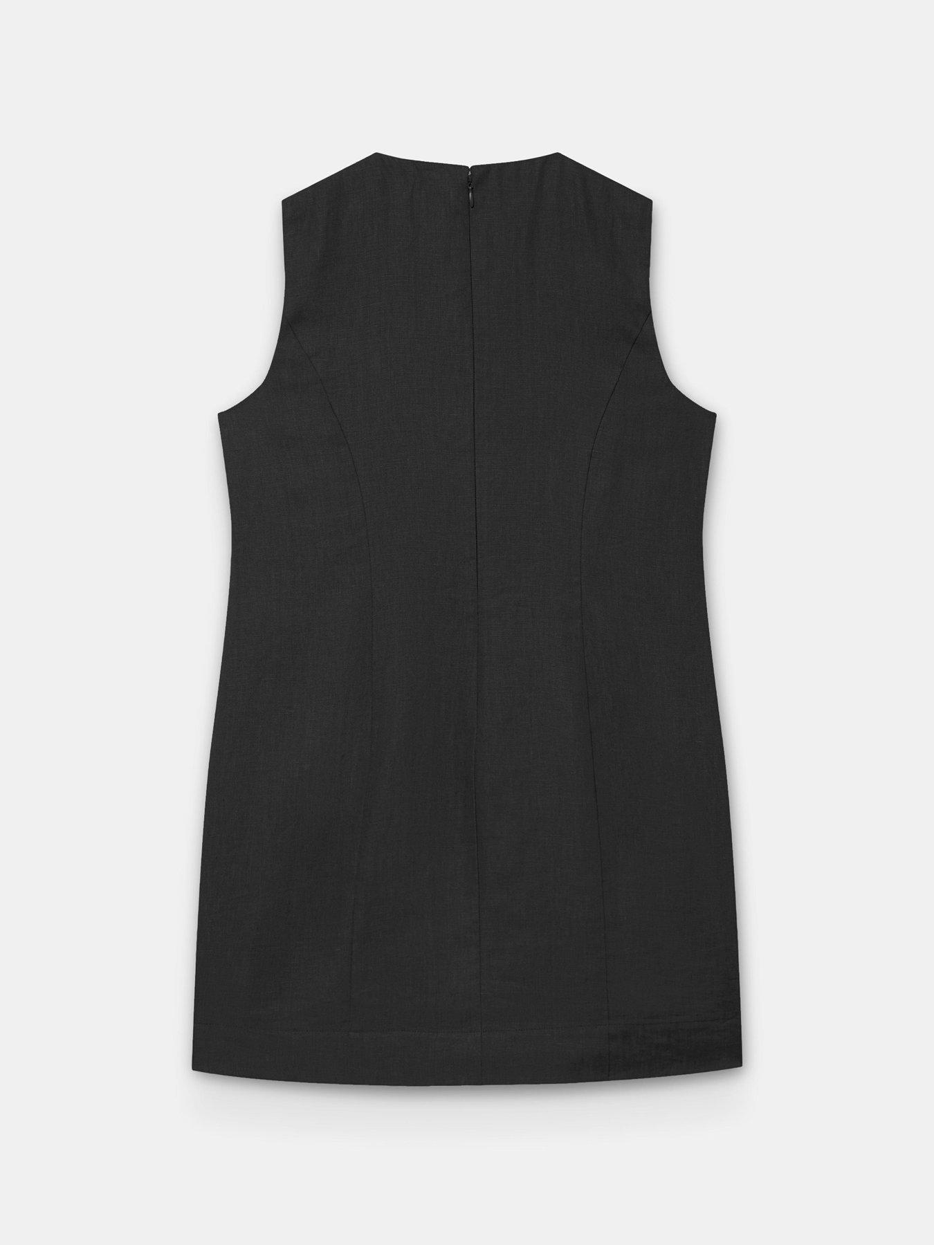 Image 6 of 6 of Mint Velvet Sunray Button Linen Mini Dress - Black