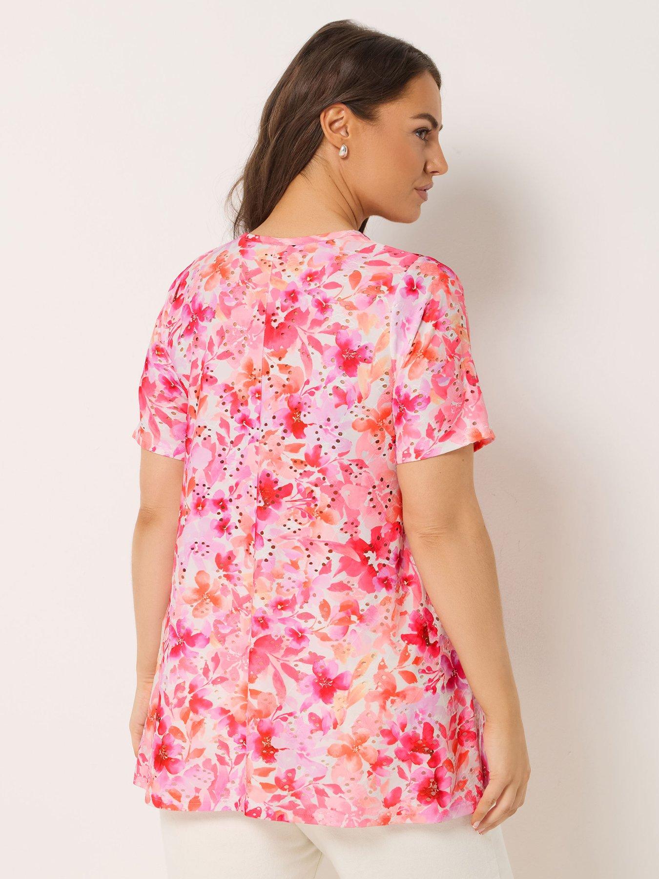Image 2 of 4 of Yours Curve Printed Broderie V-neck Top