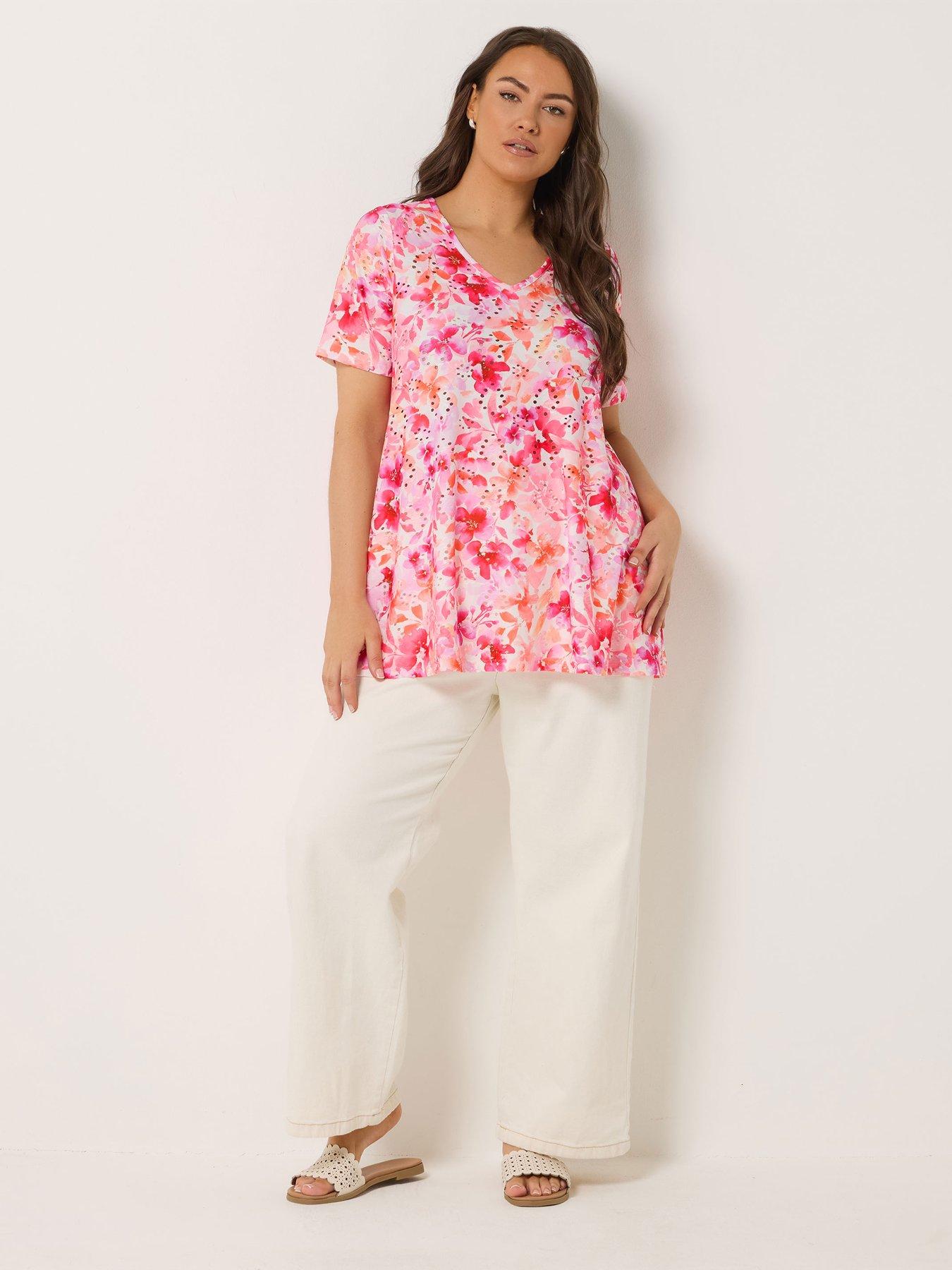 Image 3 of 4 of Yours Curve Printed Broderie V-neck Top