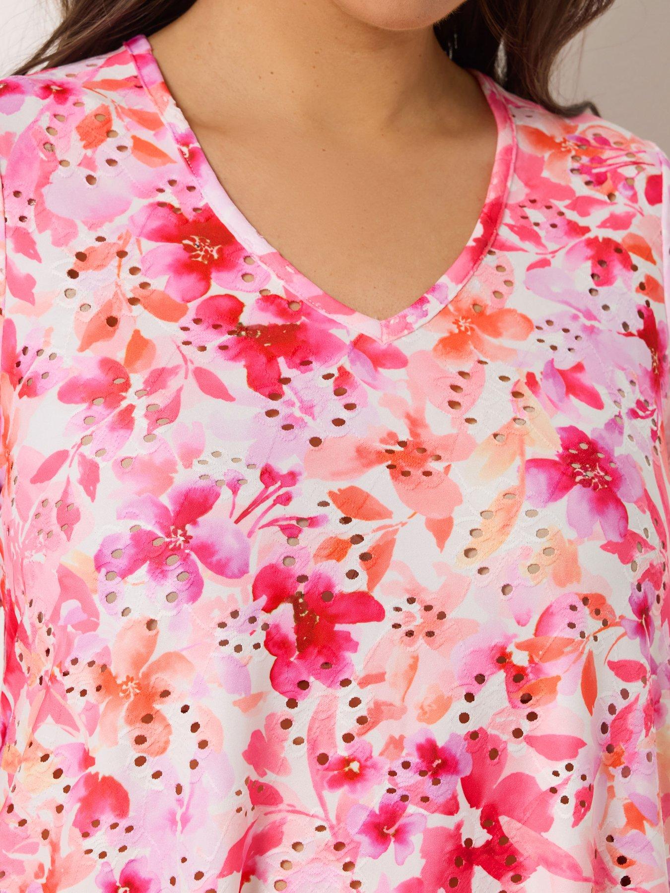 Image 4 of 4 of Yours Curve Printed Broderie V-neck Top