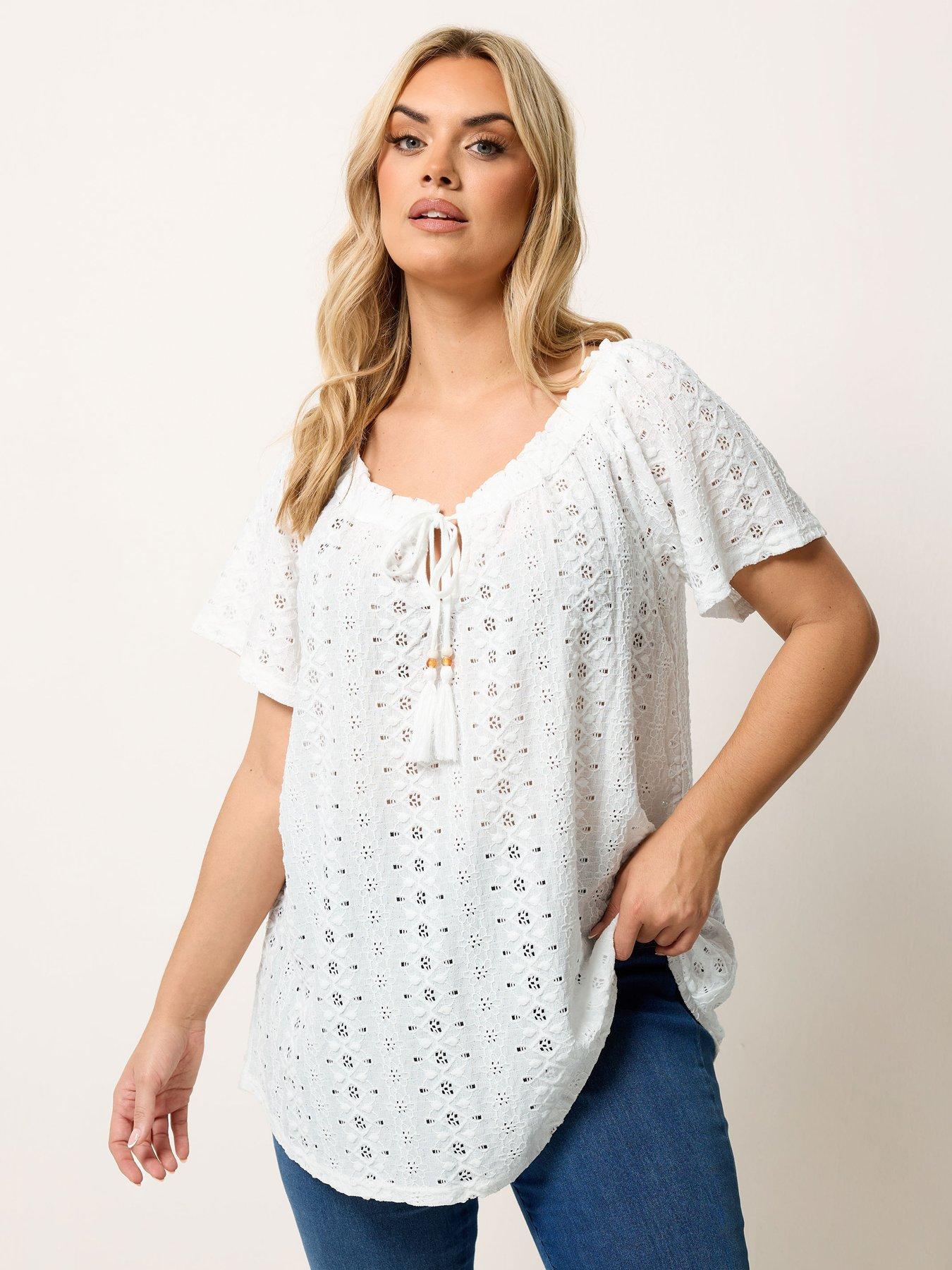 Image 1 of 4 of Yours Curve Broderie Bardot Top - White