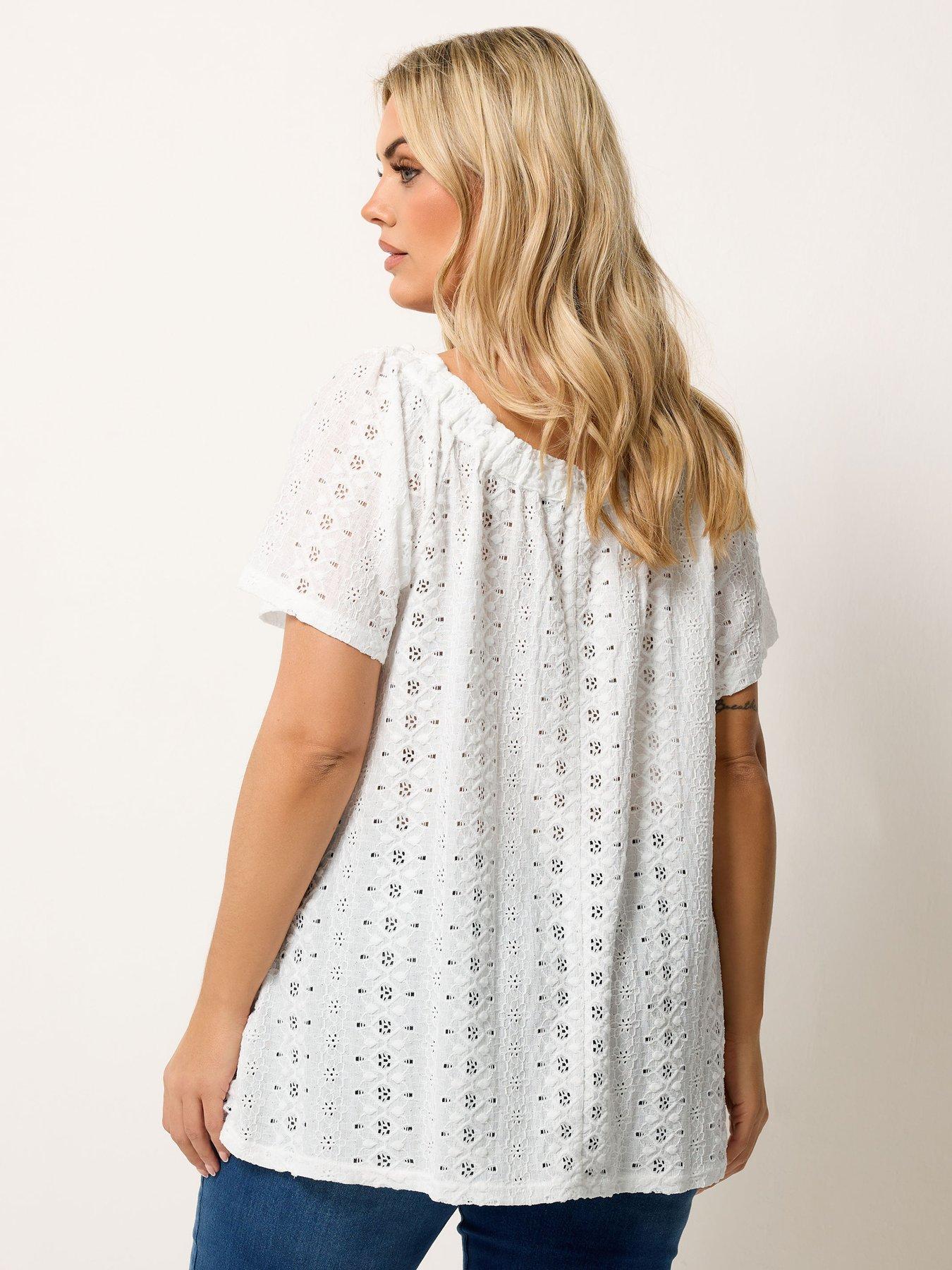 Image 2 of 4 of Yours Curve Broderie Bardot Top - White