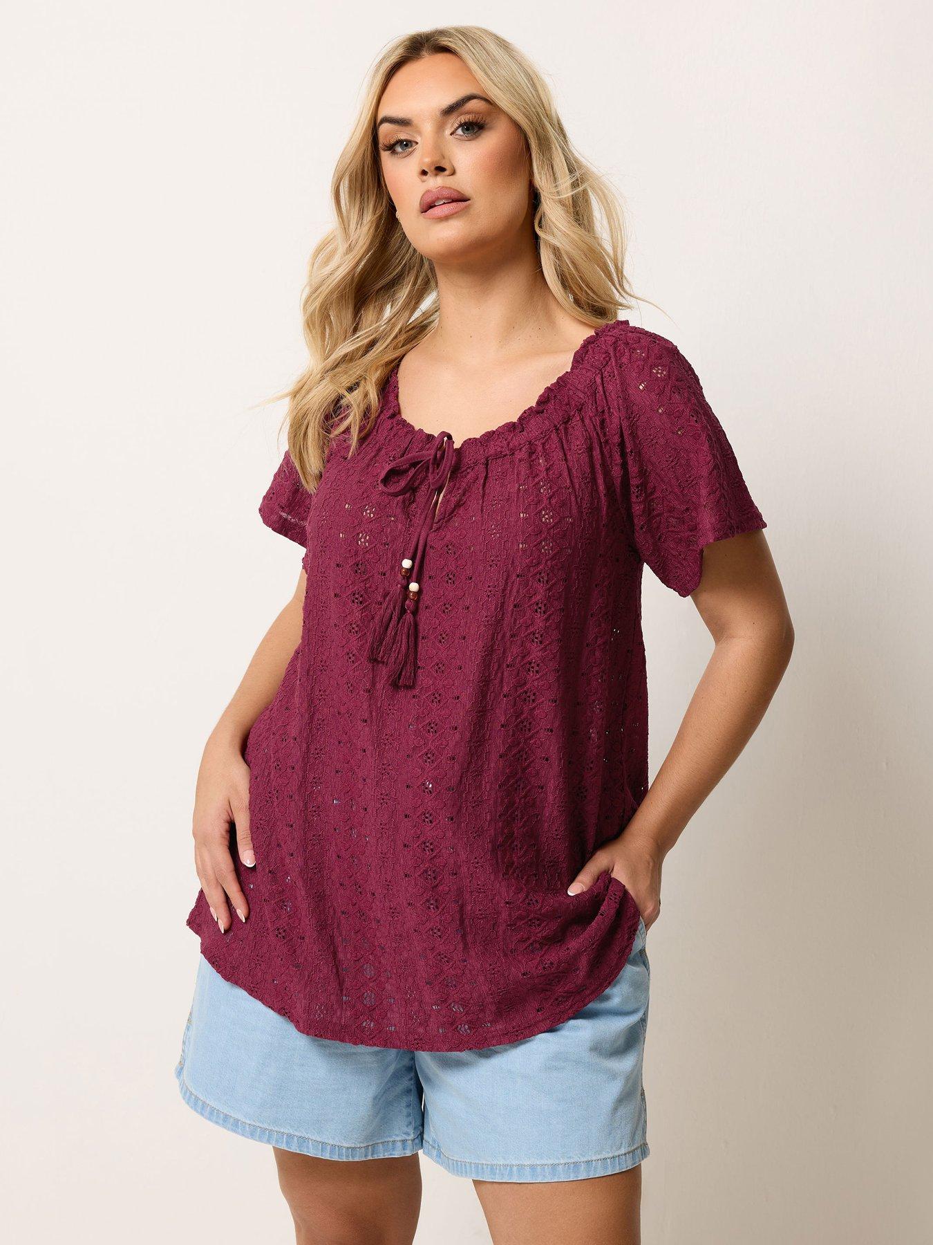 Image 1 of 5 of Yours Curve Broderie Bardot Top - Purple