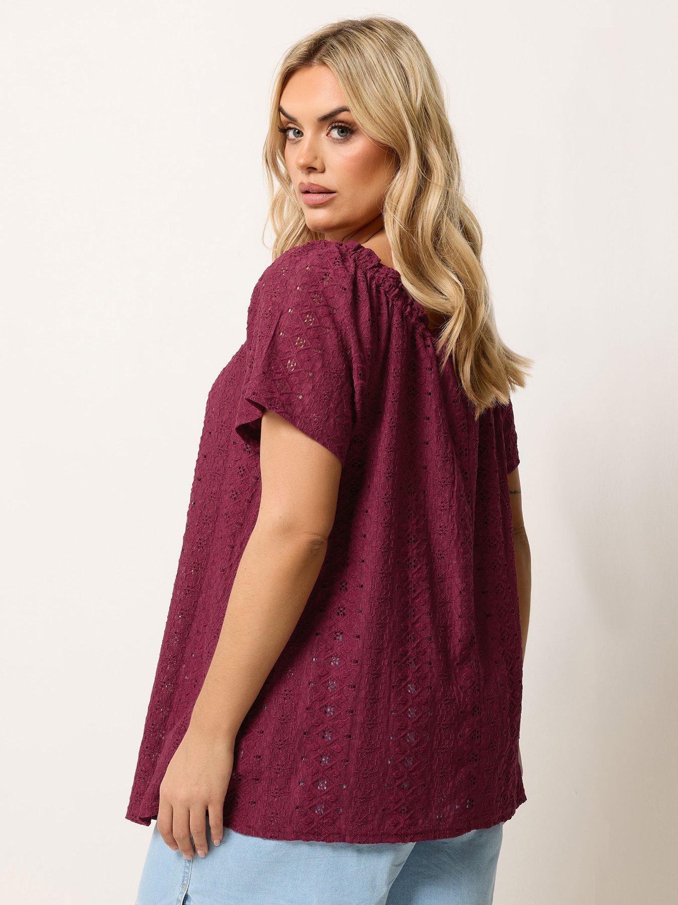 Image 2 of 5 of Yours Curve Broderie Bardot Top - Purple