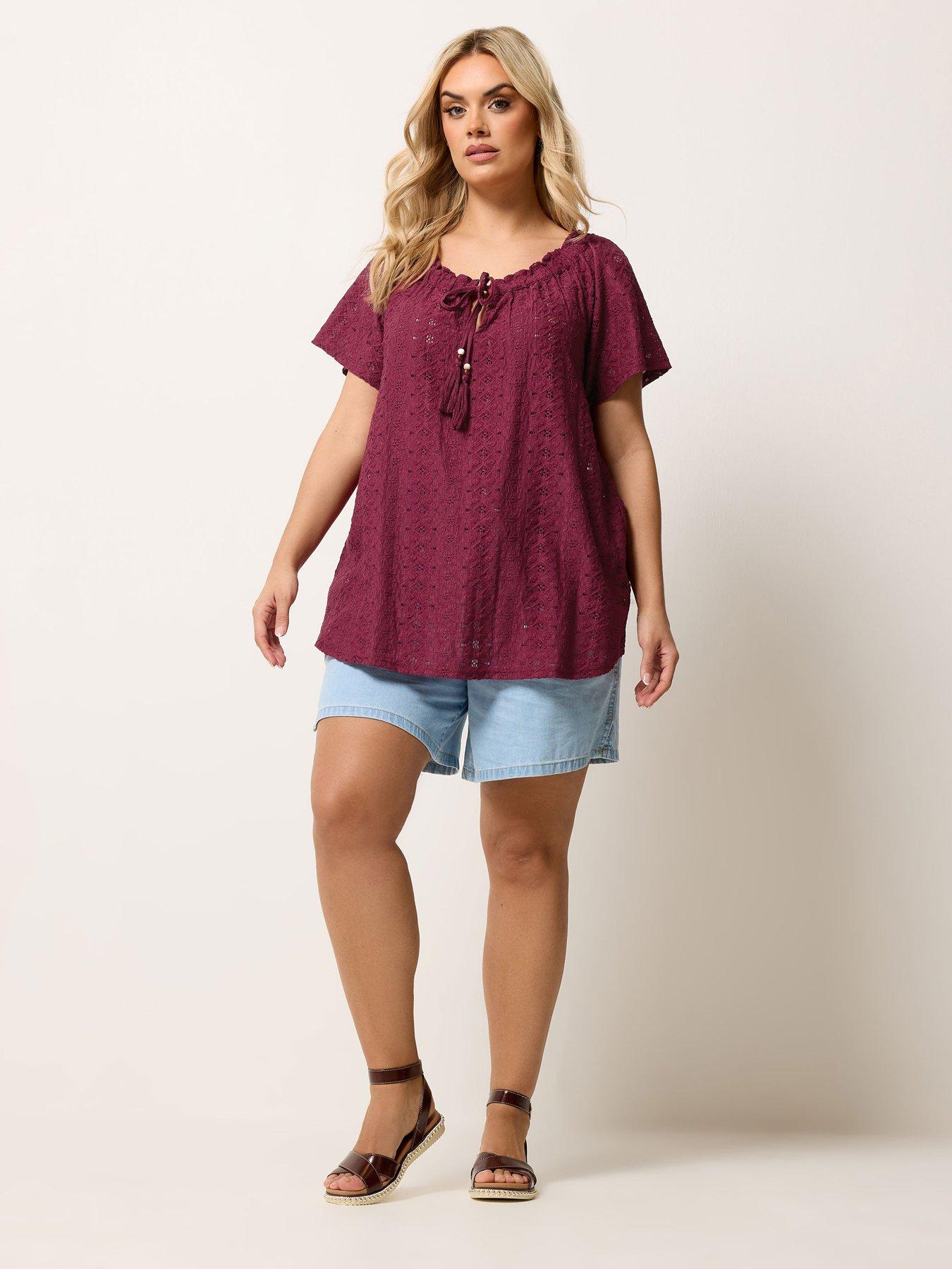Image 3 of 5 of Yours Curve Broderie Bardot Top - Purple