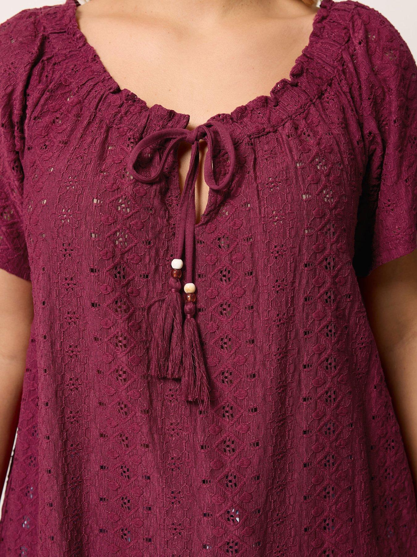 Image 4 of 5 of Yours Curve Broderie Bardot Top - Purple