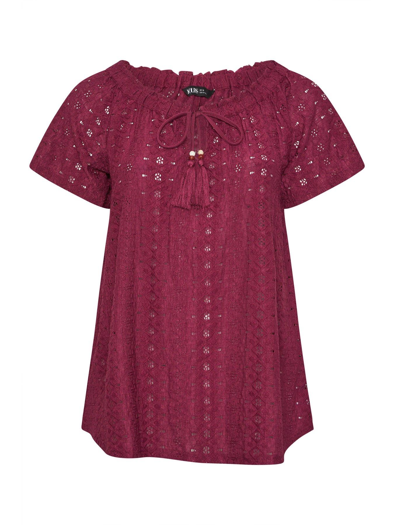 Image 5 of 5 of Yours Curve Broderie Bardot Top - Purple