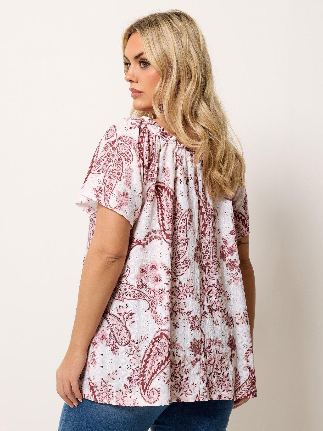 Image 2 of 5 of Yours Curve Printed Broderie Bardot Top - Pink