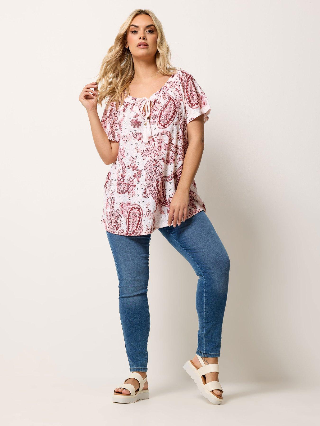 Image 3 of 5 of Yours Curve Printed Broderie Bardot Top - Pink