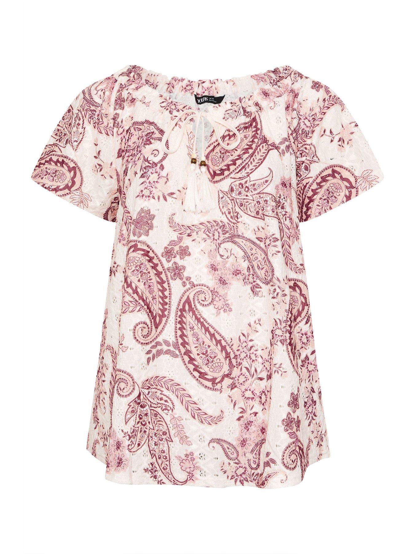 Image 5 of 5 of Yours Curve Printed Broderie Bardot Top - Pink