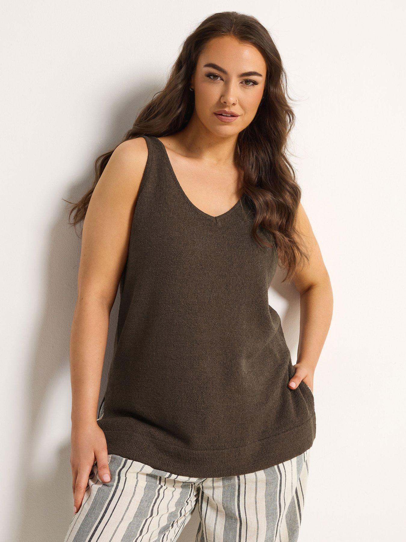 Image 1 of 5 of Yours Curve Smiling Yarn Vest - Brown