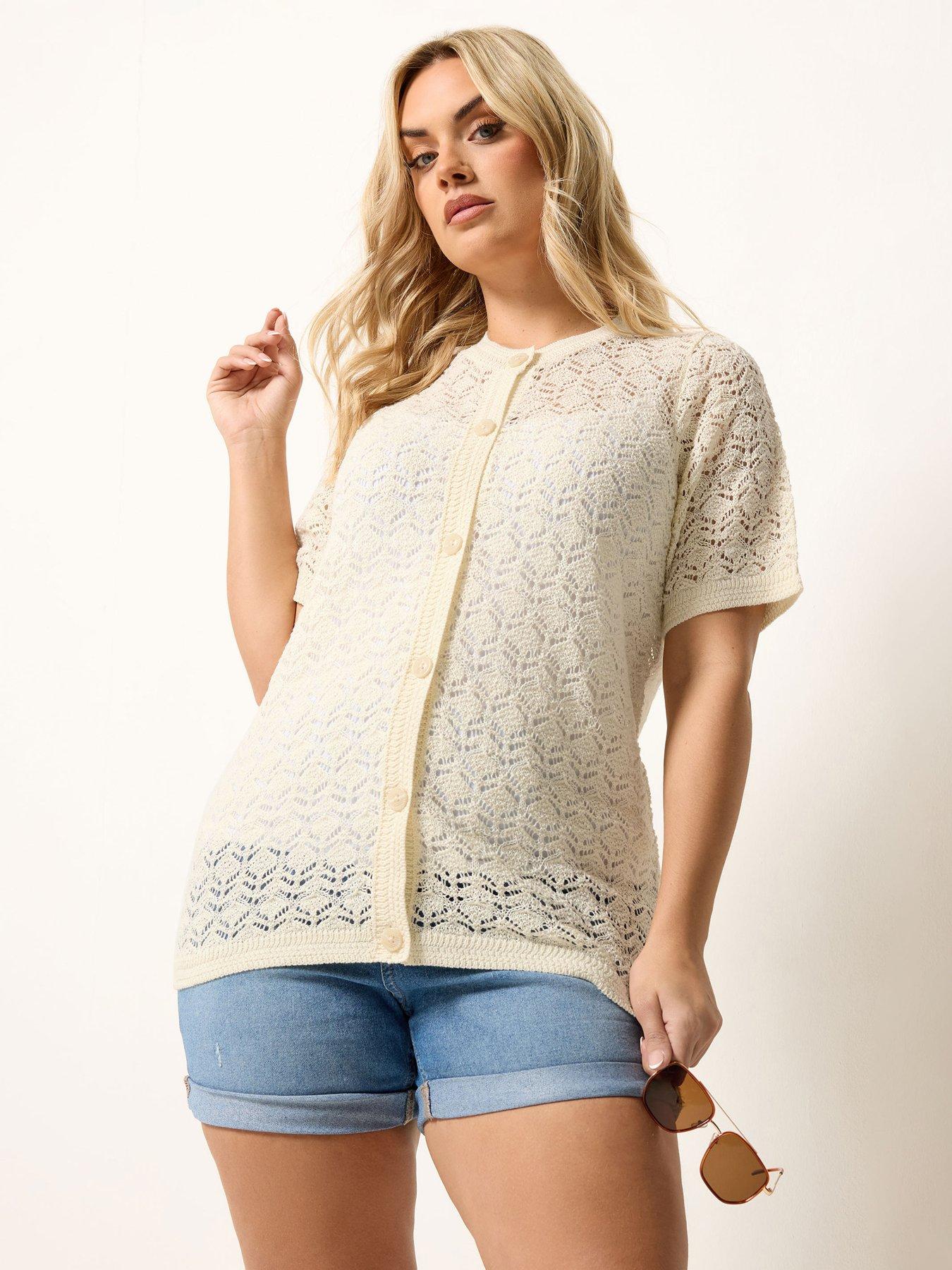 Image 1 of 5 of Yours Curve Button Through Short Sleeve Top