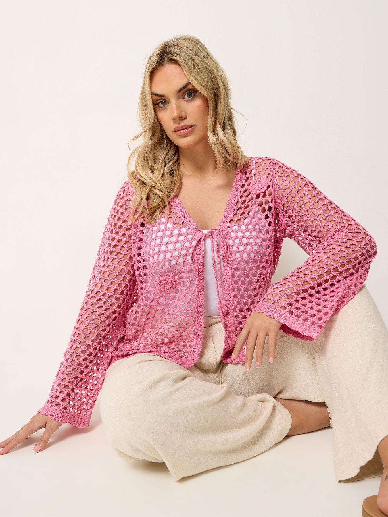 yours-curve-flower-applique-shrug-pinkfront