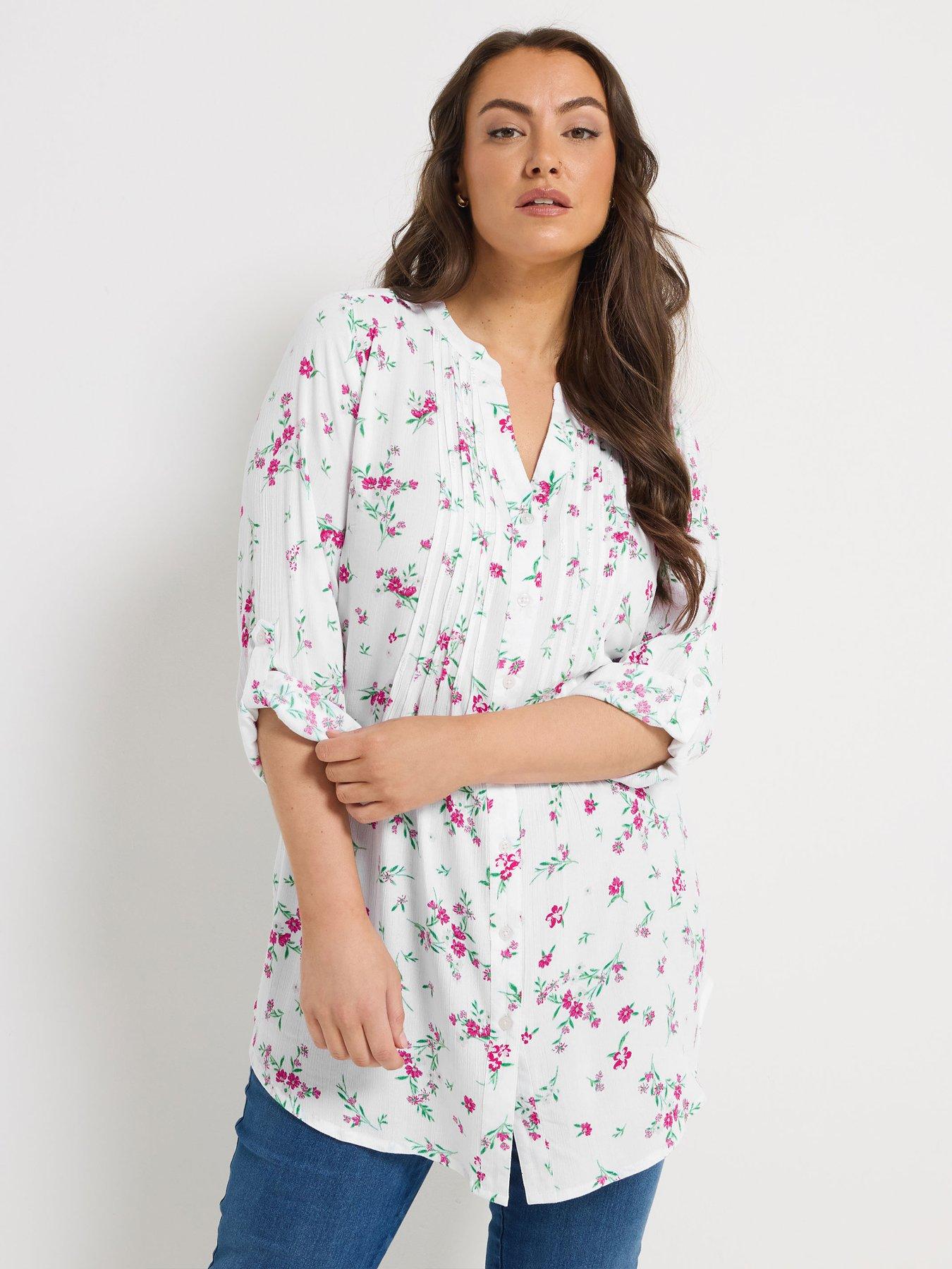 yours-curve-pintuck-floral-print-top-whitefront