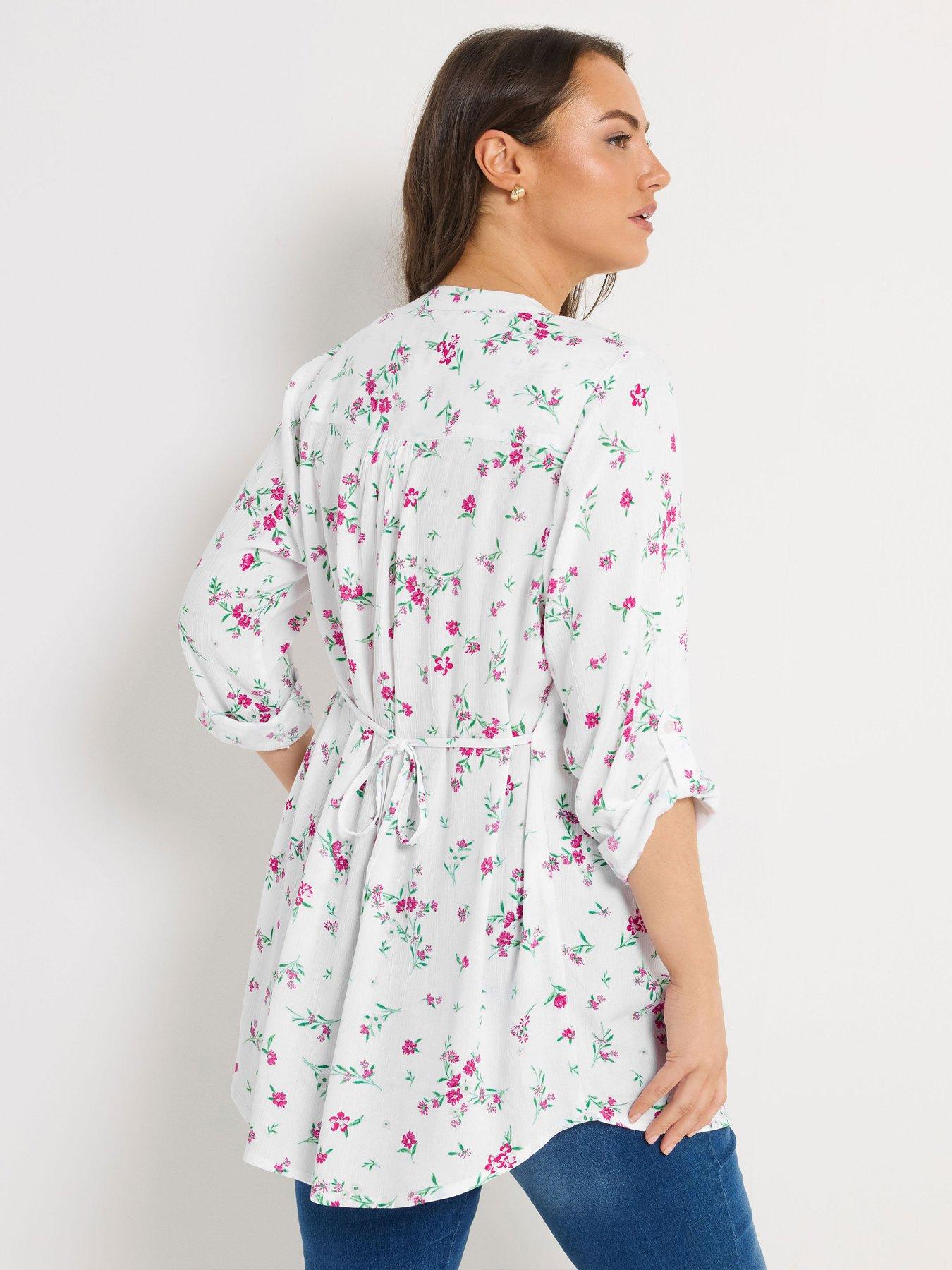 yours-curve-pintuck-floral-print-top-whitestillFront
