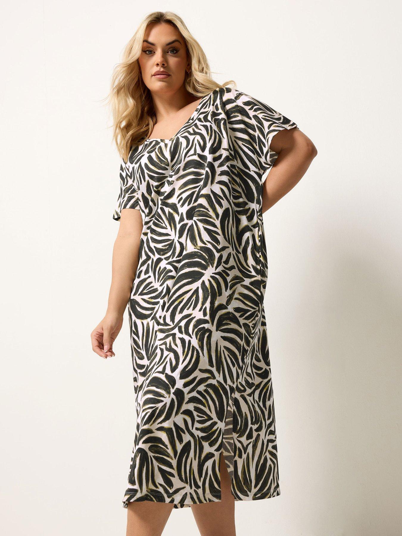 yours-curve-grown-sleeve-abstract-print-dress-creamfront