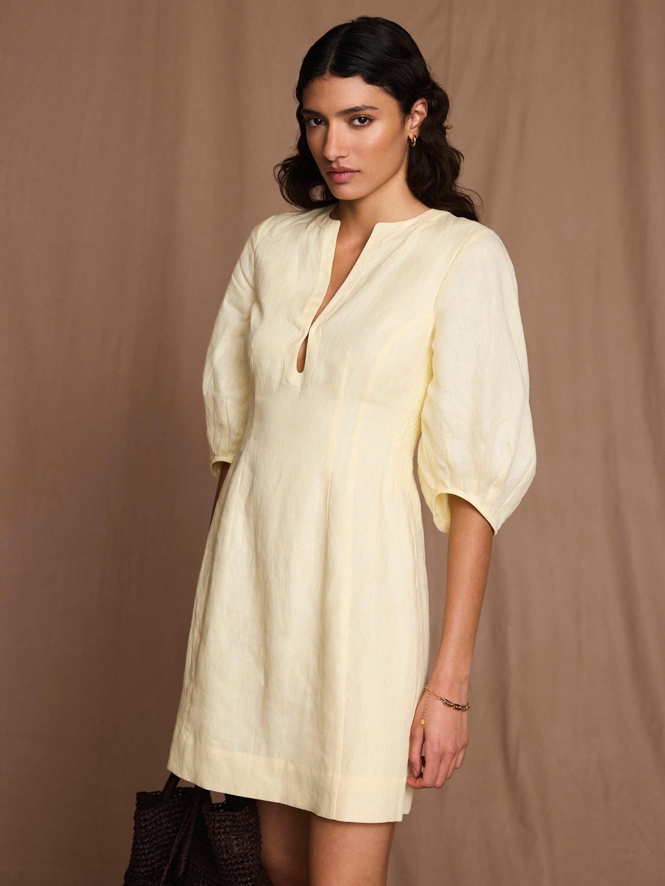 Mint Velvet Yellow Linen Mini Dress