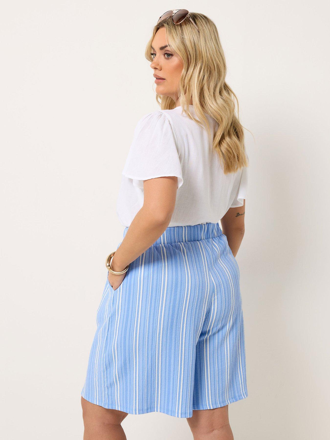 Image 2 of 5 of Yours Curve Pull On Jersey Stripe Shorts