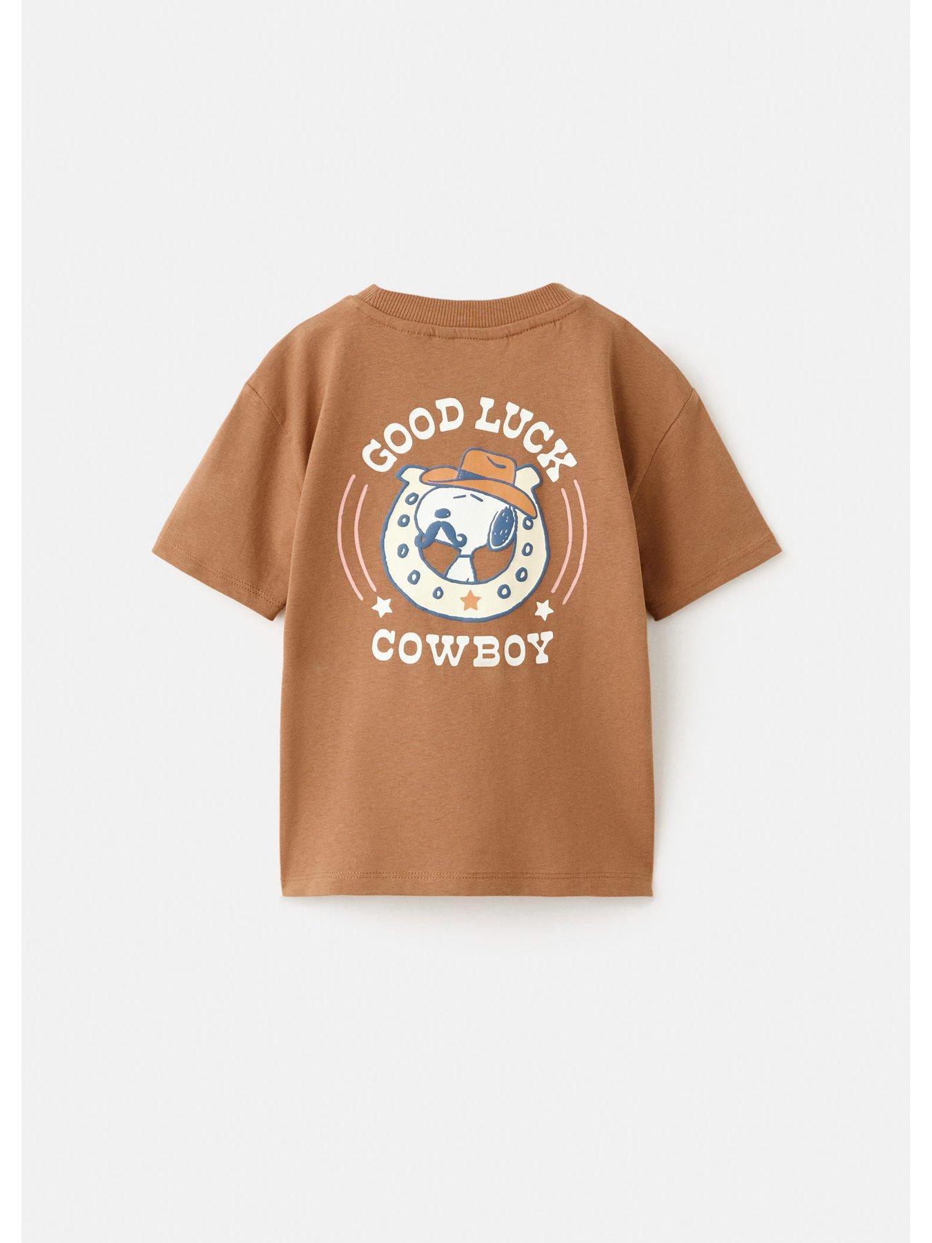 Mango Younger Boys Cowboy Snoopy Back Print Short Sleeve T-shirt - Brown