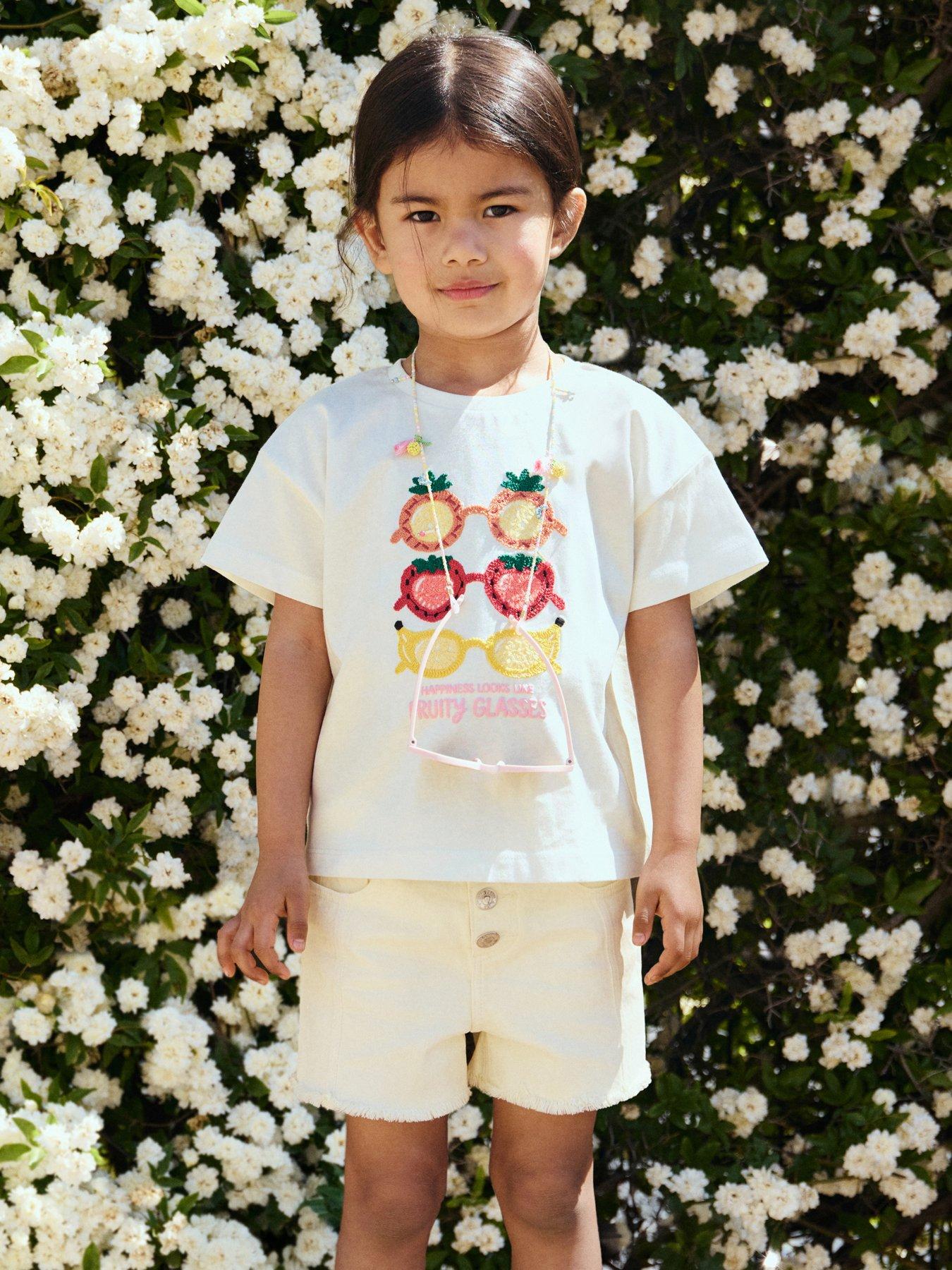 Mango Younger Girls Fruity Glasses Short Sleeve T-shirt - Light Cream