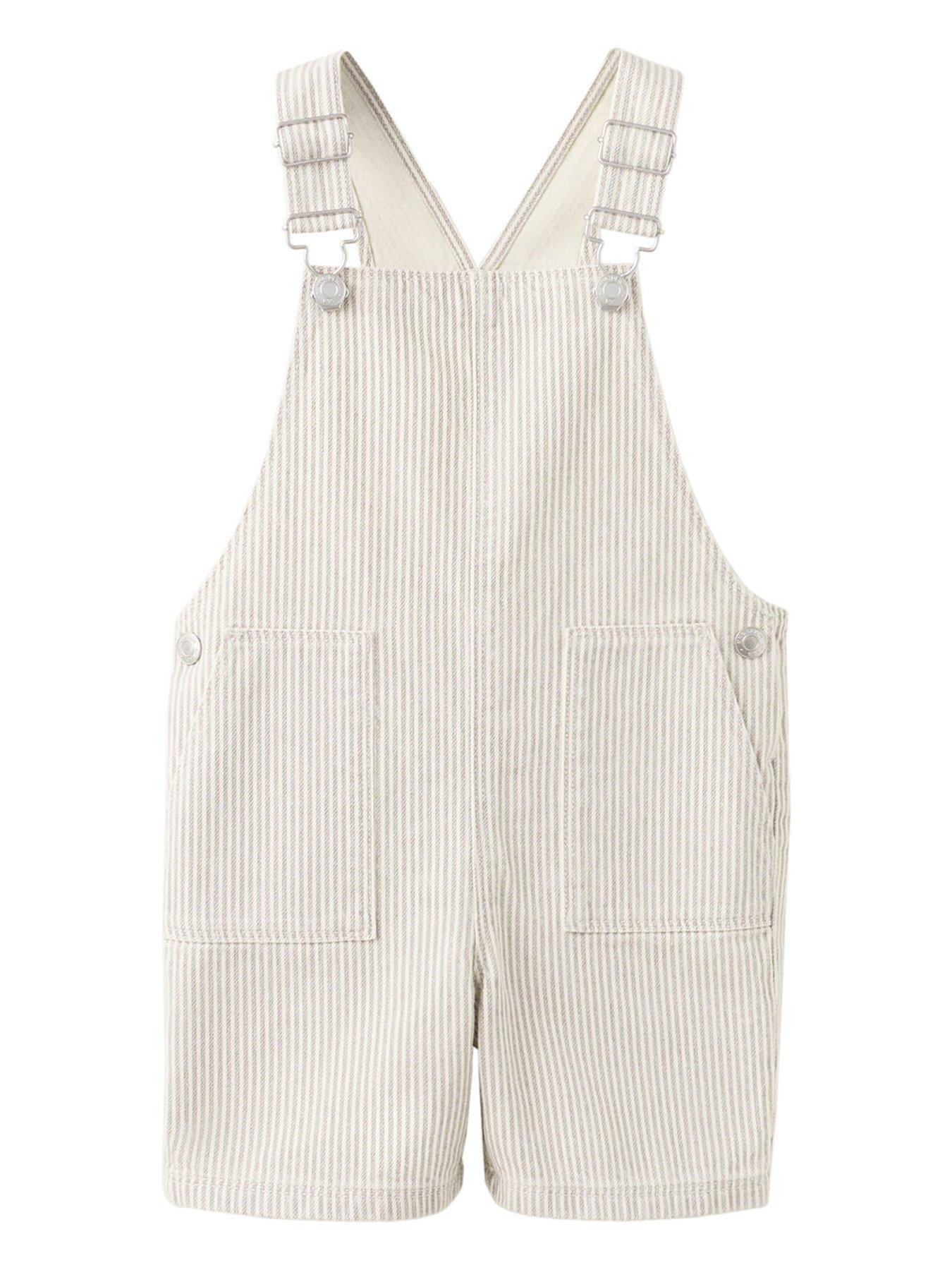 Image 1 of 4 of Mango Younger Boys Stripe Denim Shorty Dungarees - Beige