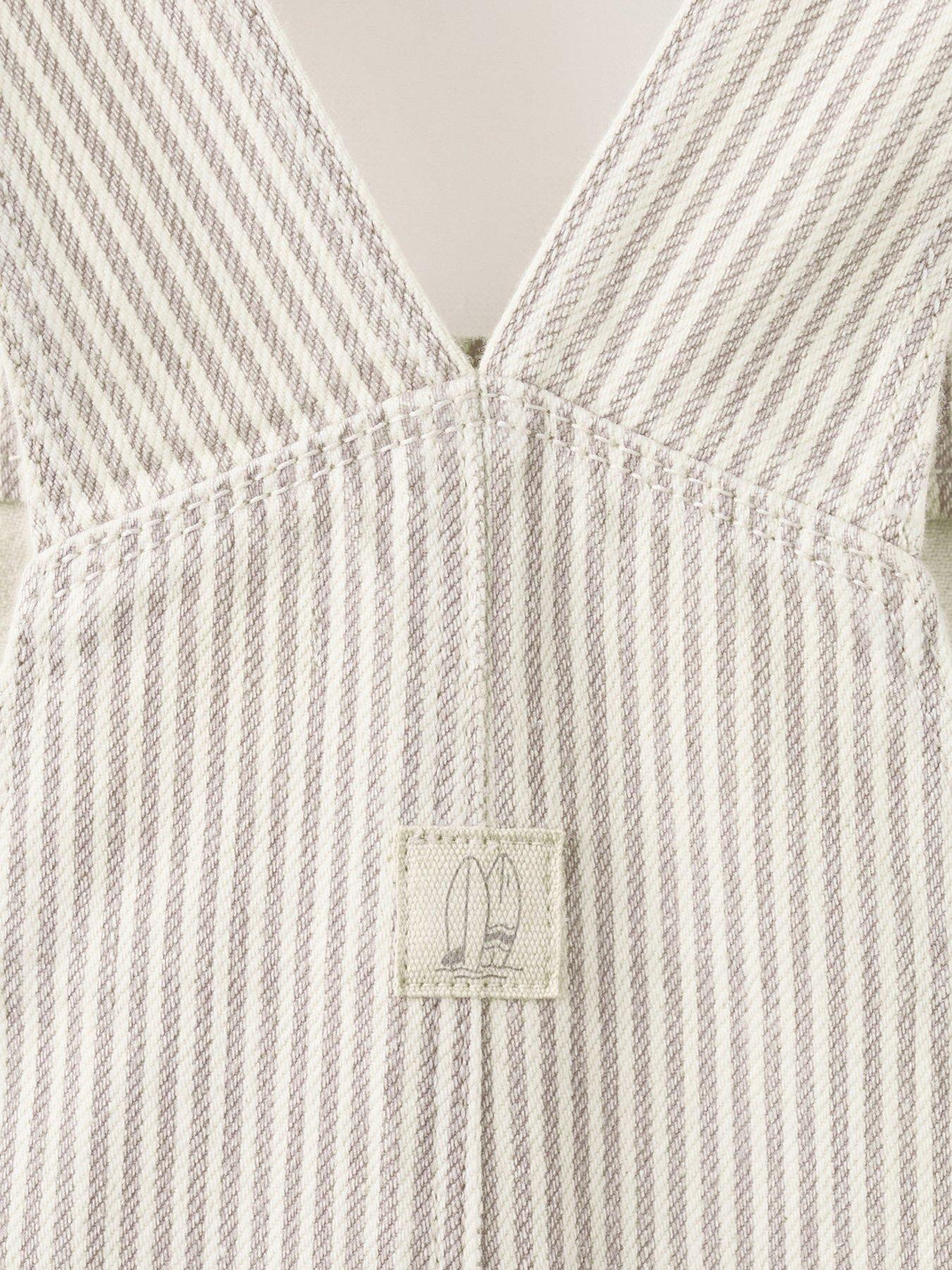 Image 3 of 4 of Mango Younger Boys Stripe Denim Shorty Dungarees - Beige