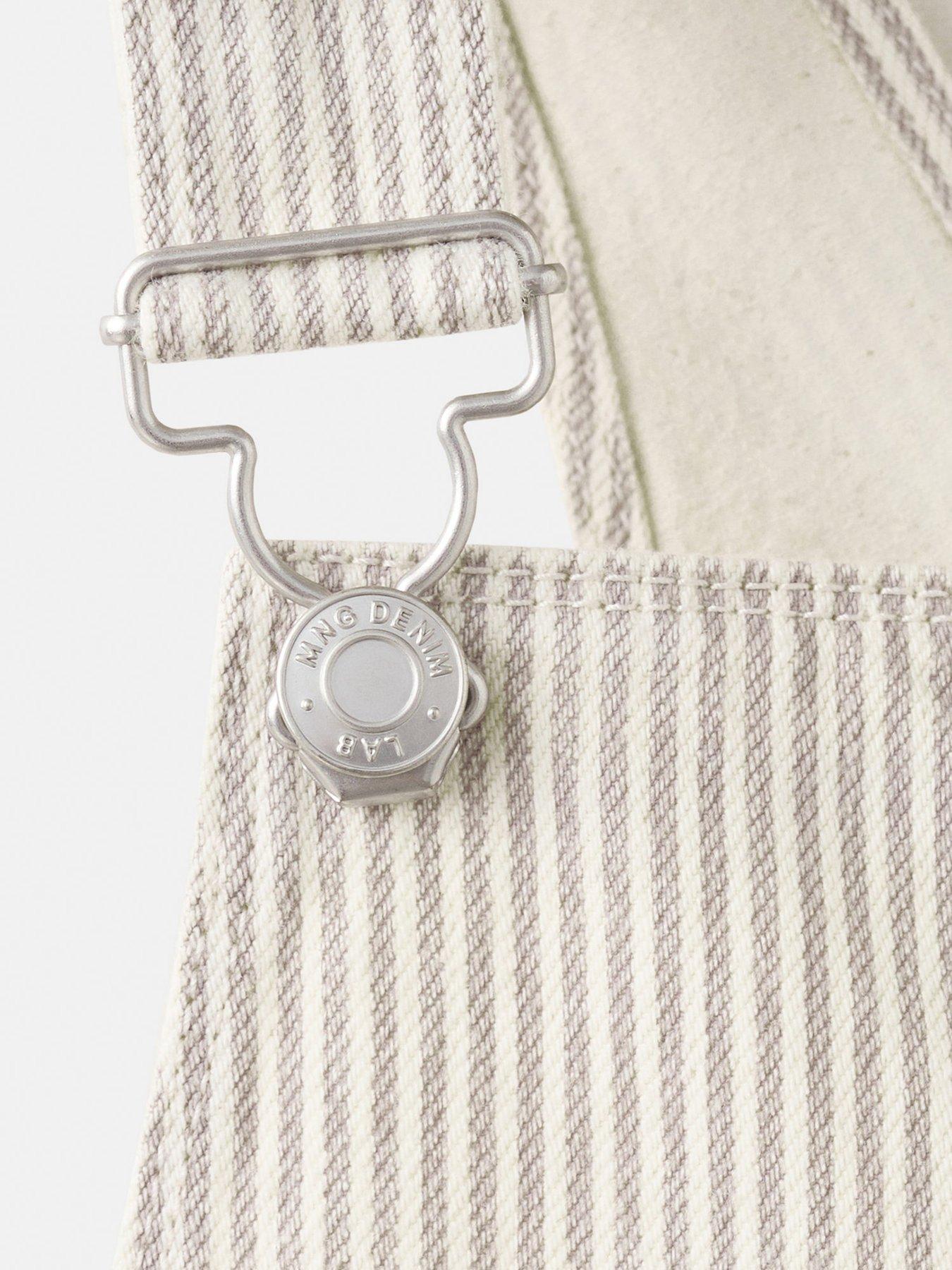 Image 4 of 4 of Mango Younger Boys Stripe Denim Shorty Dungarees - Beige