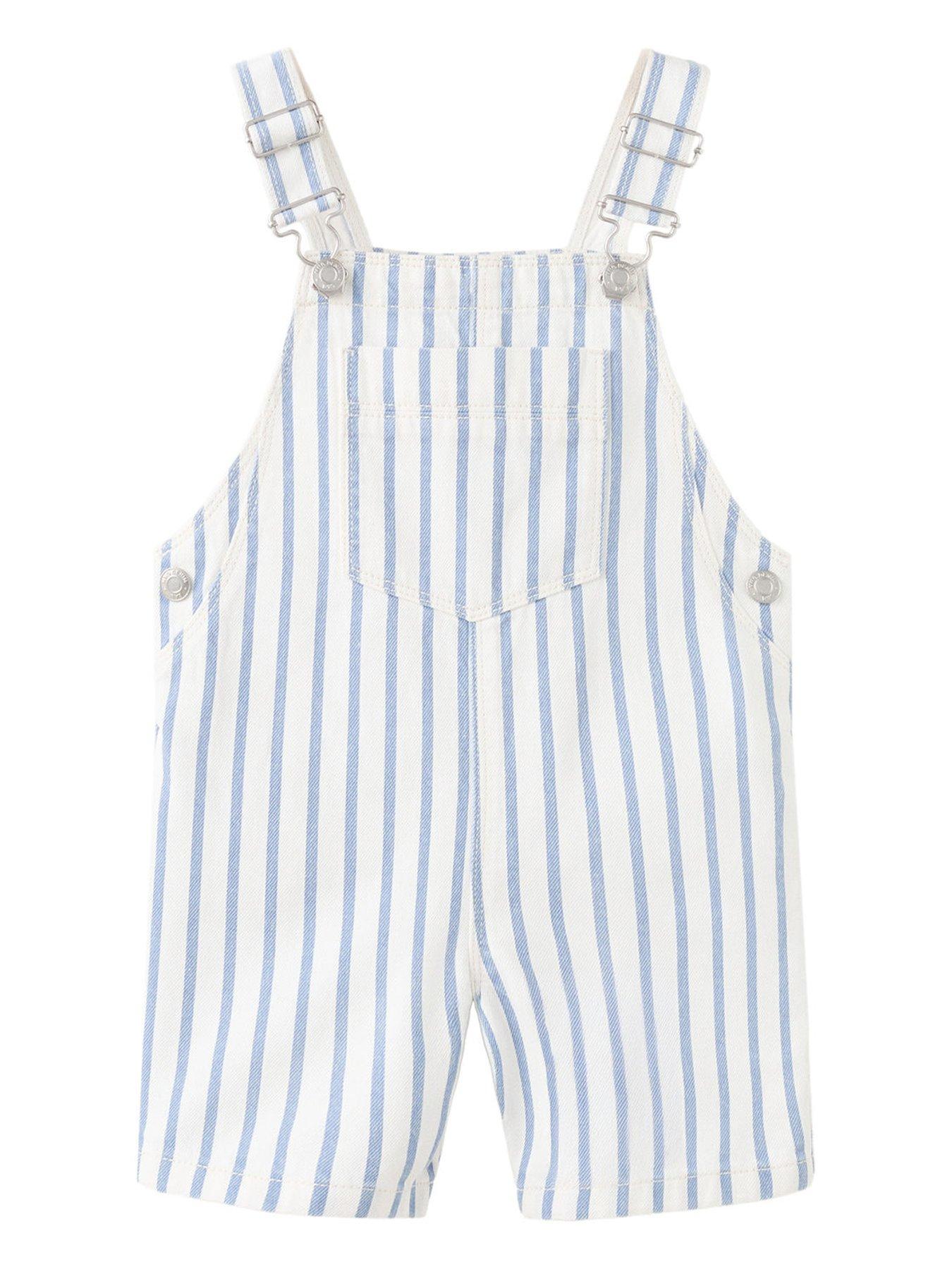 Image 1 of 4 of Mango Younger Boys Stripe Denim Shorty Dungarees - Light Blue