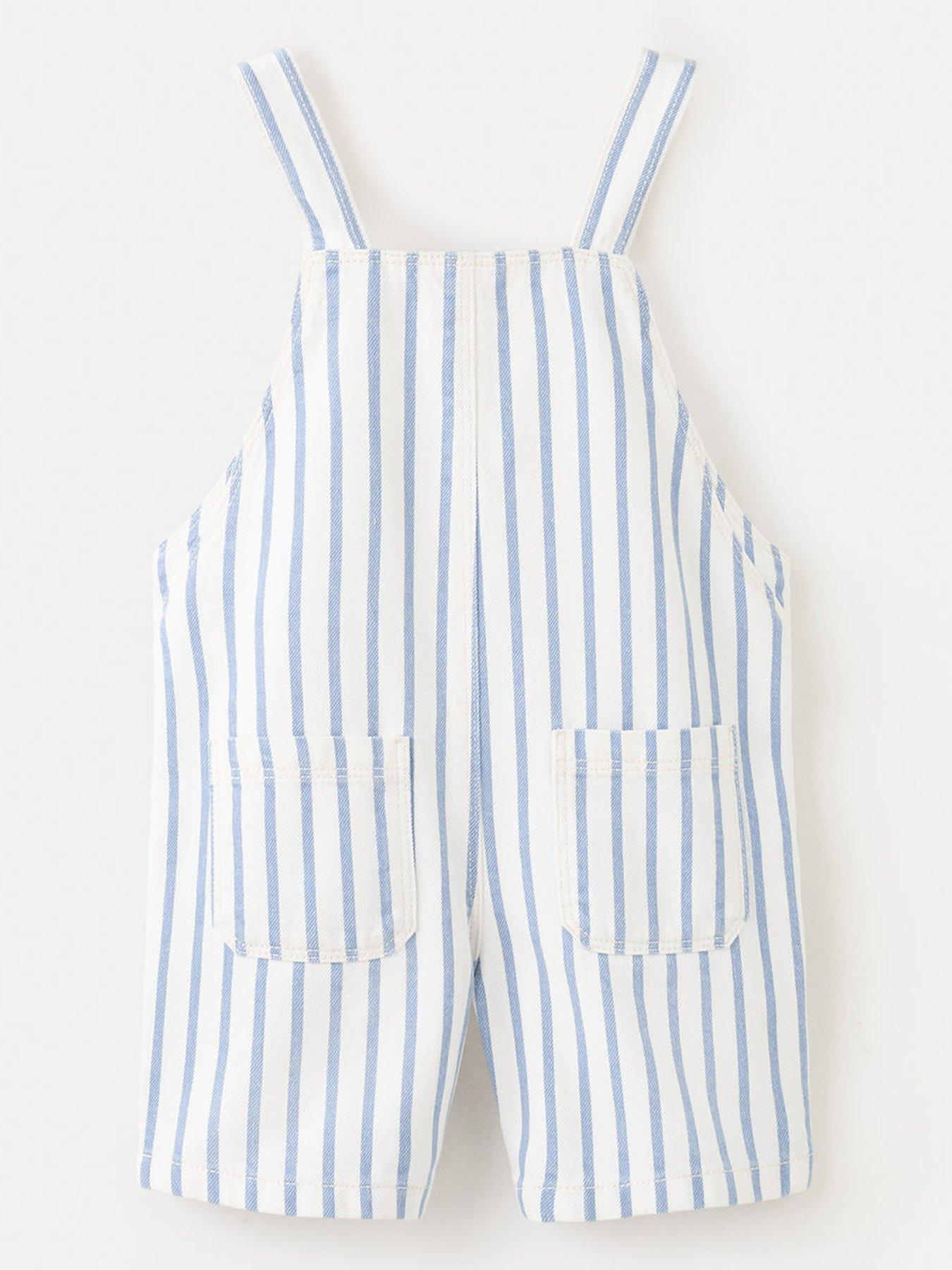 Image 2 of 4 of Mango Younger Boys Stripe Denim Shorty Dungarees - Light Blue
