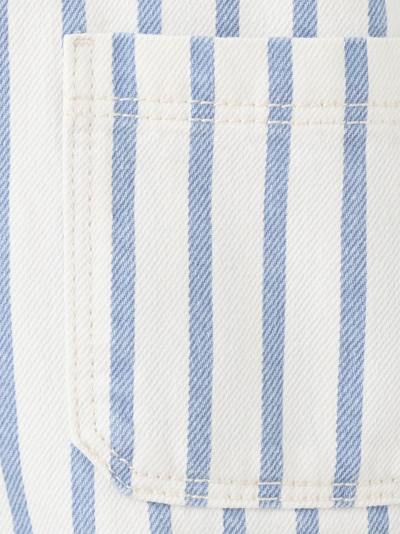 Image 3 of 4 of Mango Younger Boys Stripe Denim Shorty Dungarees - Light Blue