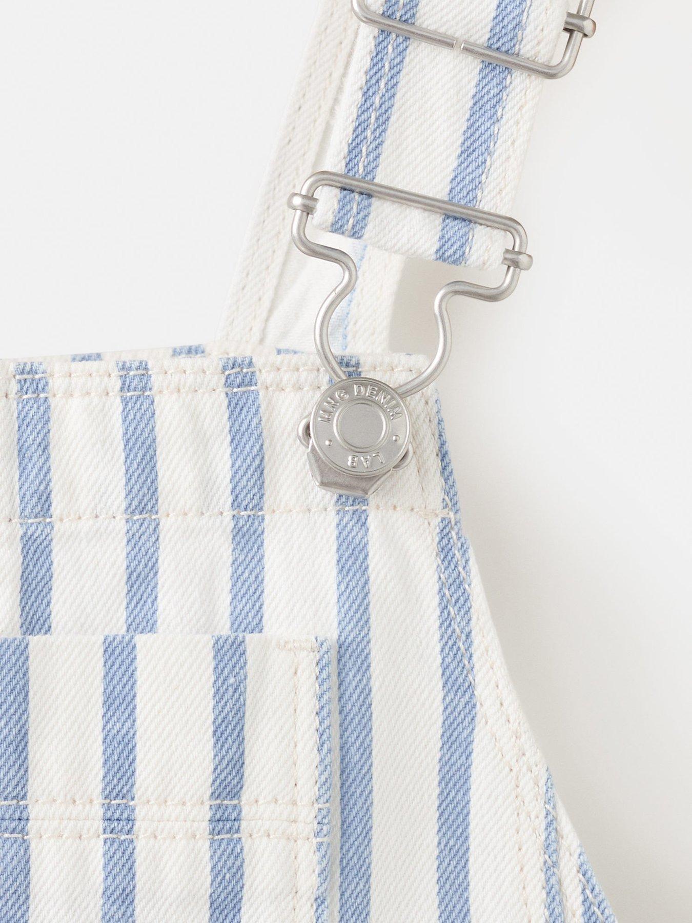 Image 4 of 4 of Mango Younger Boys Stripe Denim Shorty Dungarees - Light Blue
