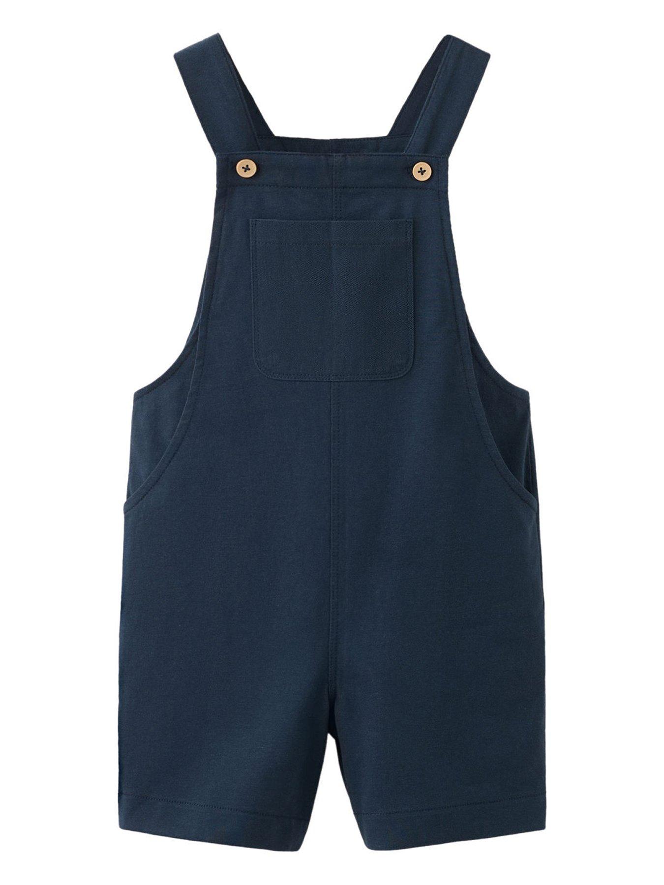 Image 1 of 4 of Mango Younger Boys Jersey Shorty Dungarees - Navy