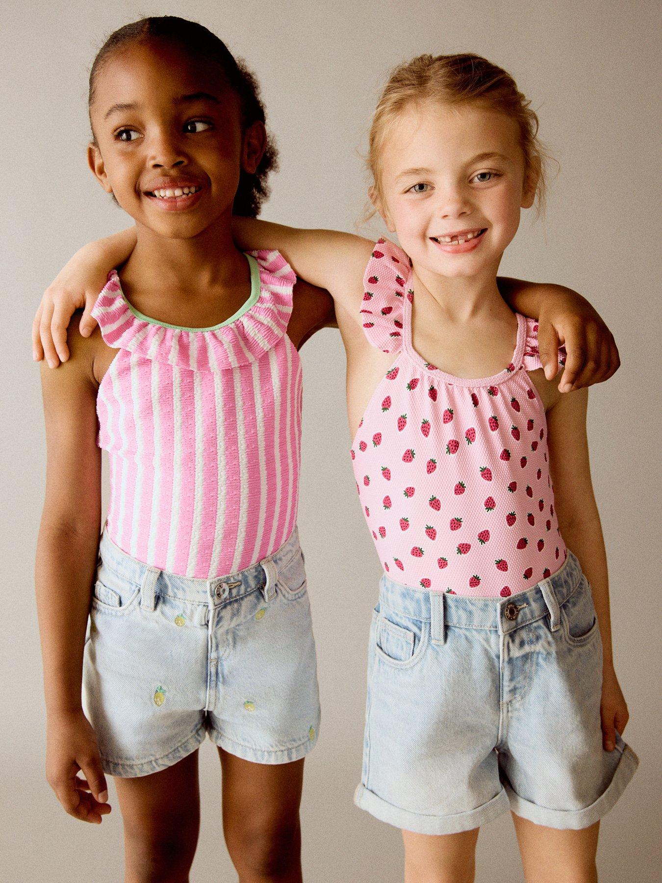 Mango Younger Girls Frill Stripe Swimsuit - Pink