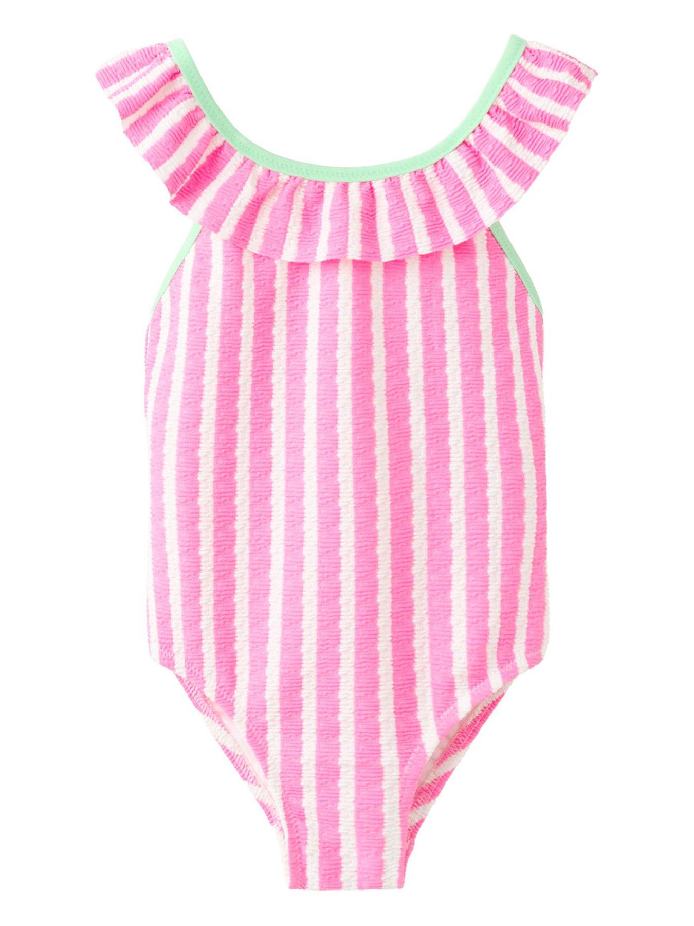 Mango Younger Girls Frill Stripe Swimsuit - Pink