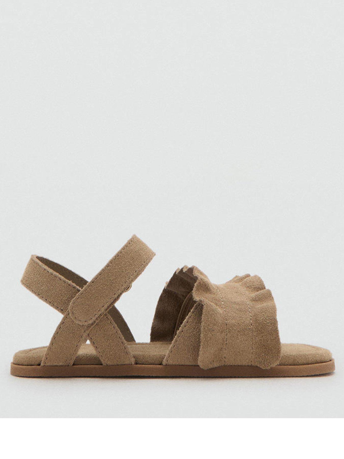 Mango Younger Girls Leather Cross Over Sandals - Beige