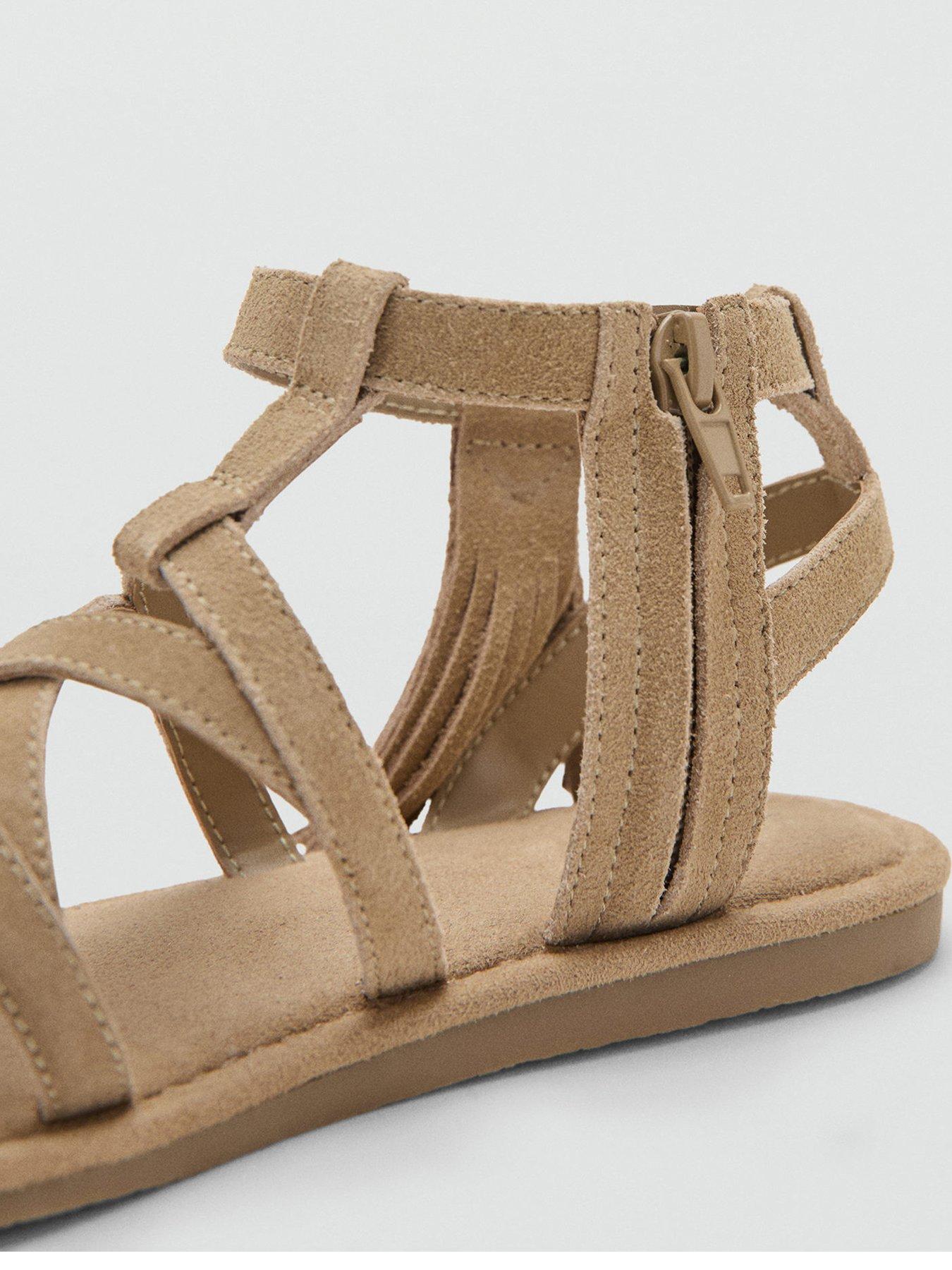 Image 4 of 6 of Mango Girls Leather Fringed Sandals - Brown