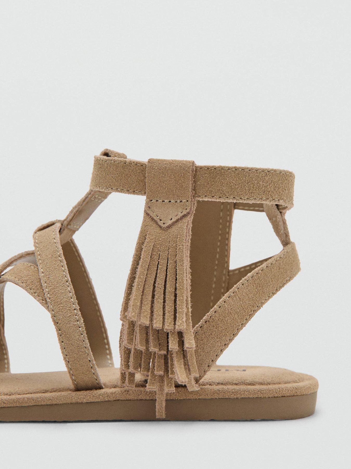 Image 5 of 6 of Mango Girls Leather Fringed Sandals - Brown