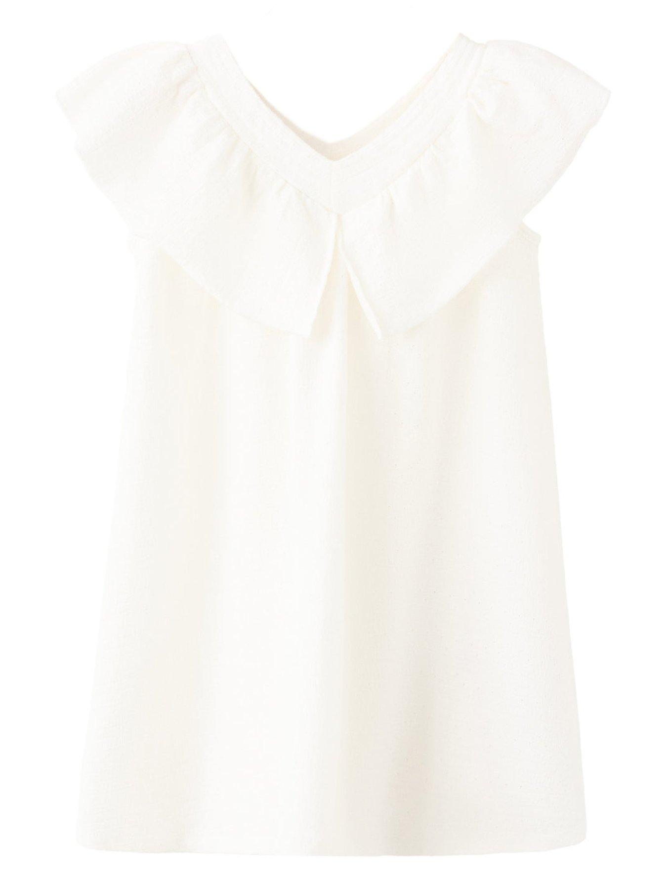 Image 1 of 4 of Mango Younger Girls V Neck Dress - Light Cream