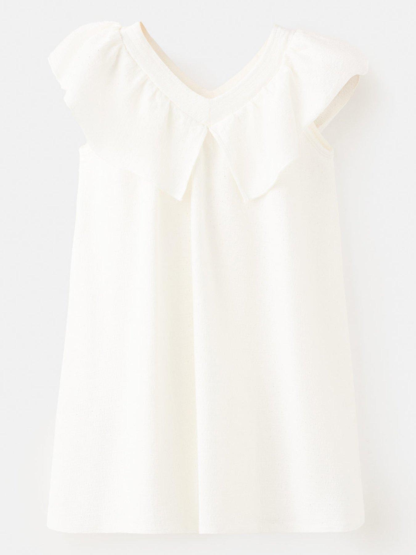 Image 2 of 4 of Mango Younger Girls V Neck Dress - Light Cream