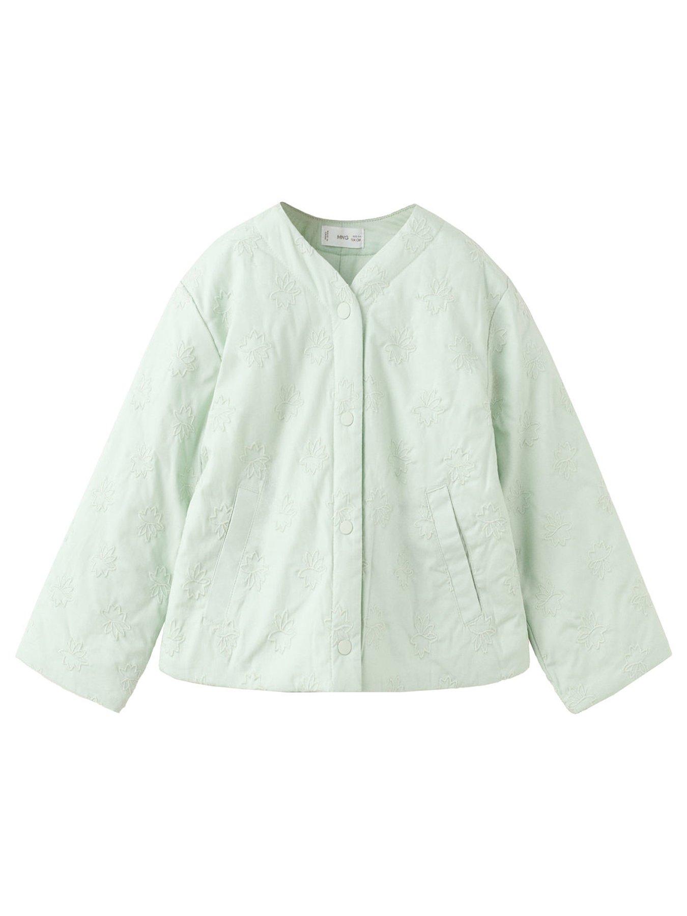 Image 1 of 4 of Mango Younger Girls Embroidered Jacket - Light Green