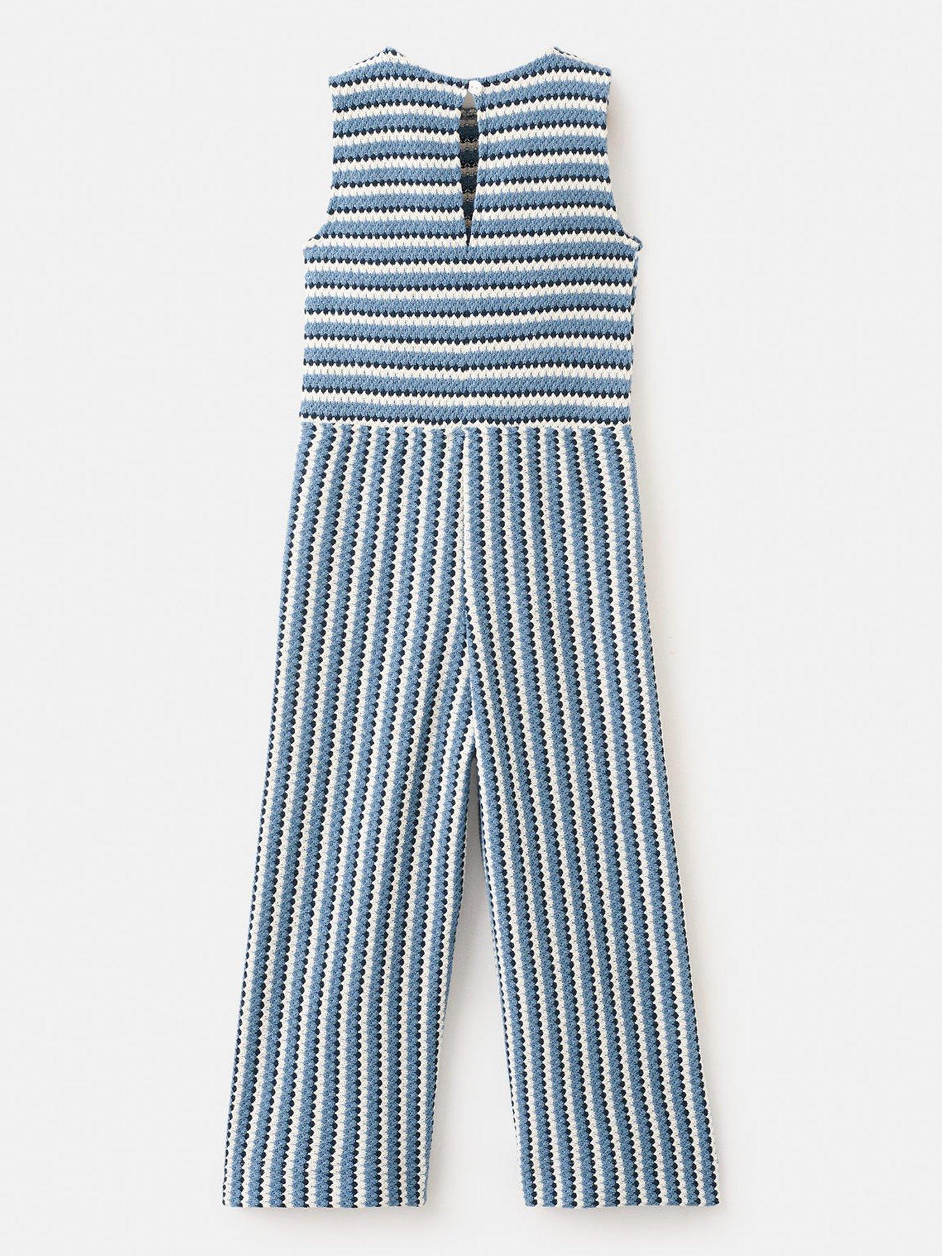 Image 2 of 4 of Mango Younger Girls Stripe Crochet Jumpsuit - Navy