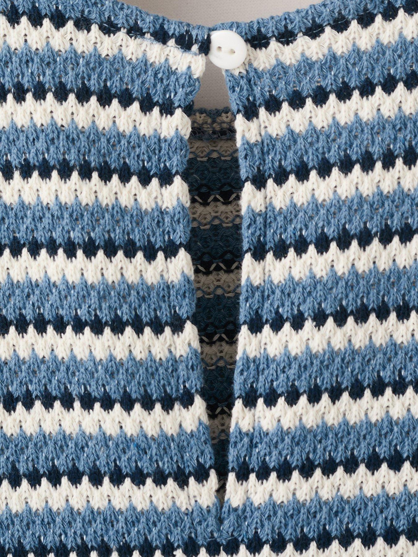 Image 4 of 4 of Mango Younger Girls Stripe Crochet Jumpsuit - Navy