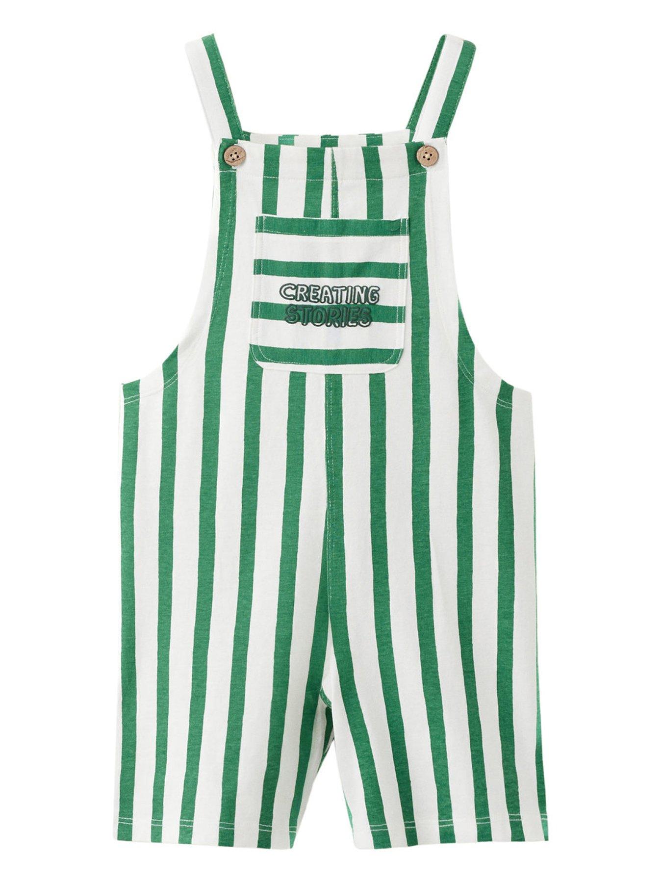 Mango Younger Boys Stripe Shorty Dungarees - Green