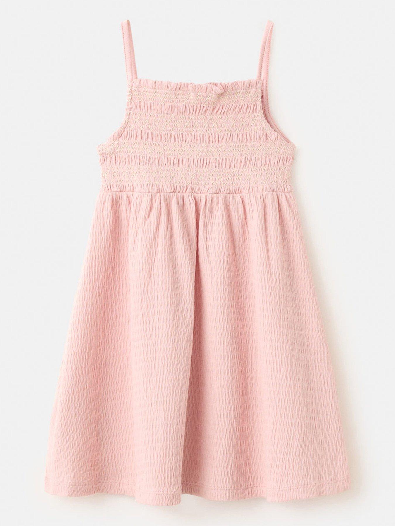 Image 1 of 4 of Mango Younger Girls Shirred Bodice Strappy Dress - Pink