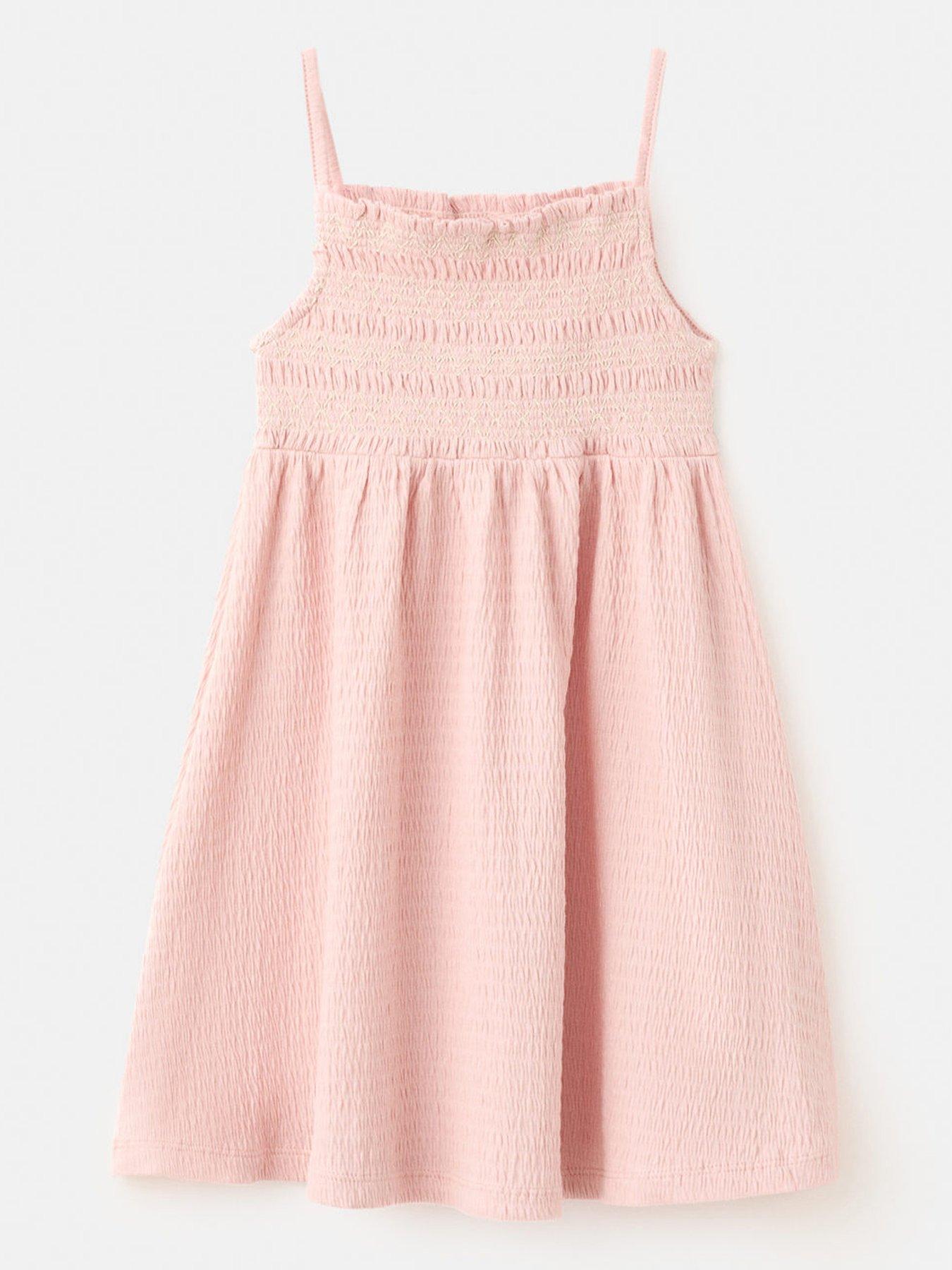 Image 2 of 4 of Mango Younger Girls Shirred Bodice Strappy Dress - Pink