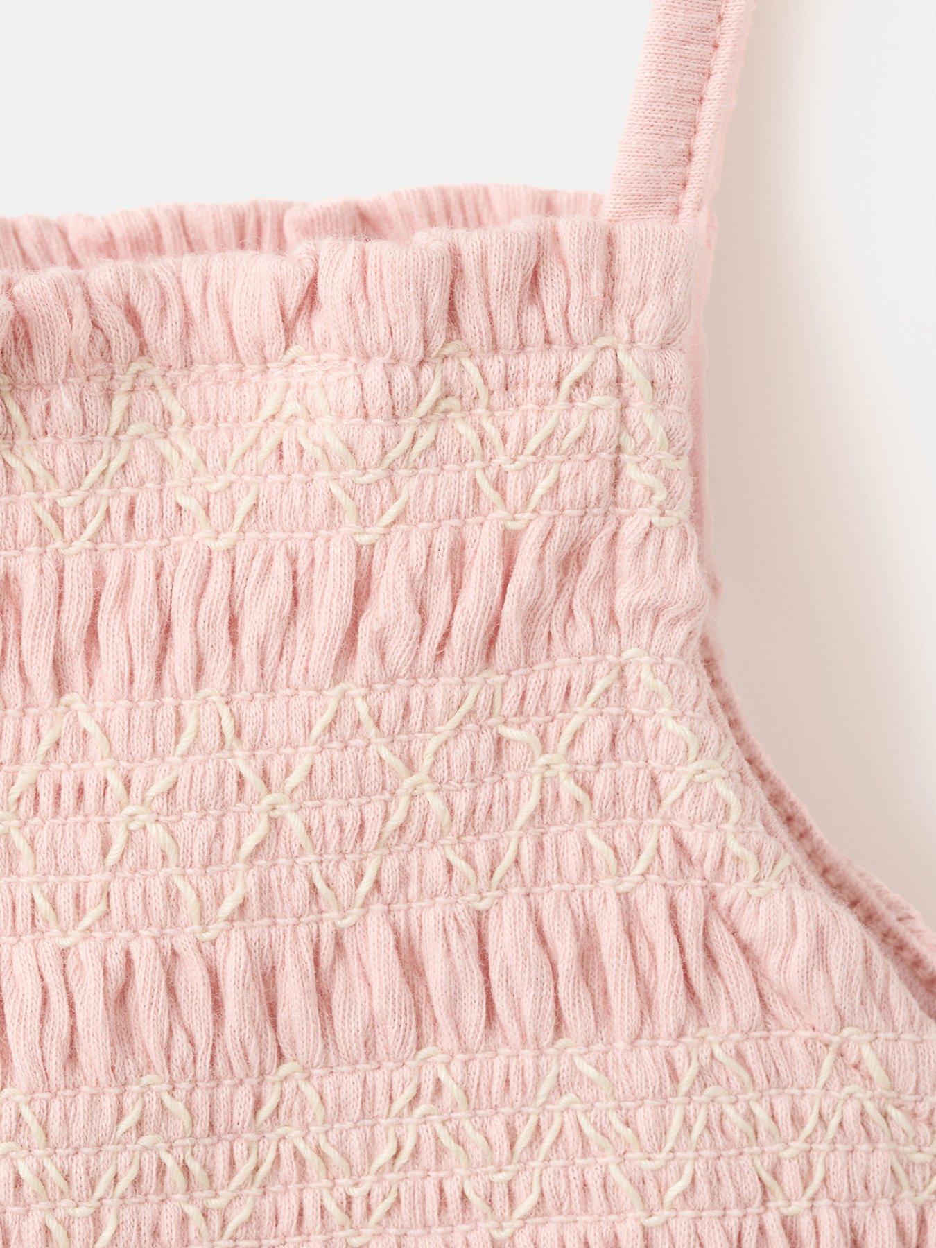 Image 4 of 4 of Mango Younger Girls Shirred Bodice Strappy Dress - Pink