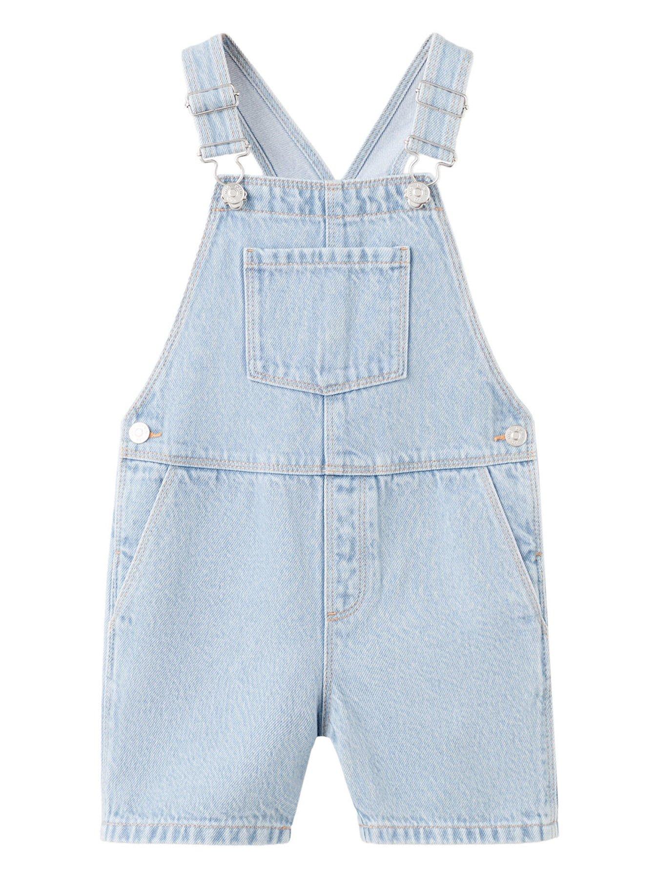 Image 1 of 4 of Mango Younger Boys Denim Shorty Dungarees - Blue