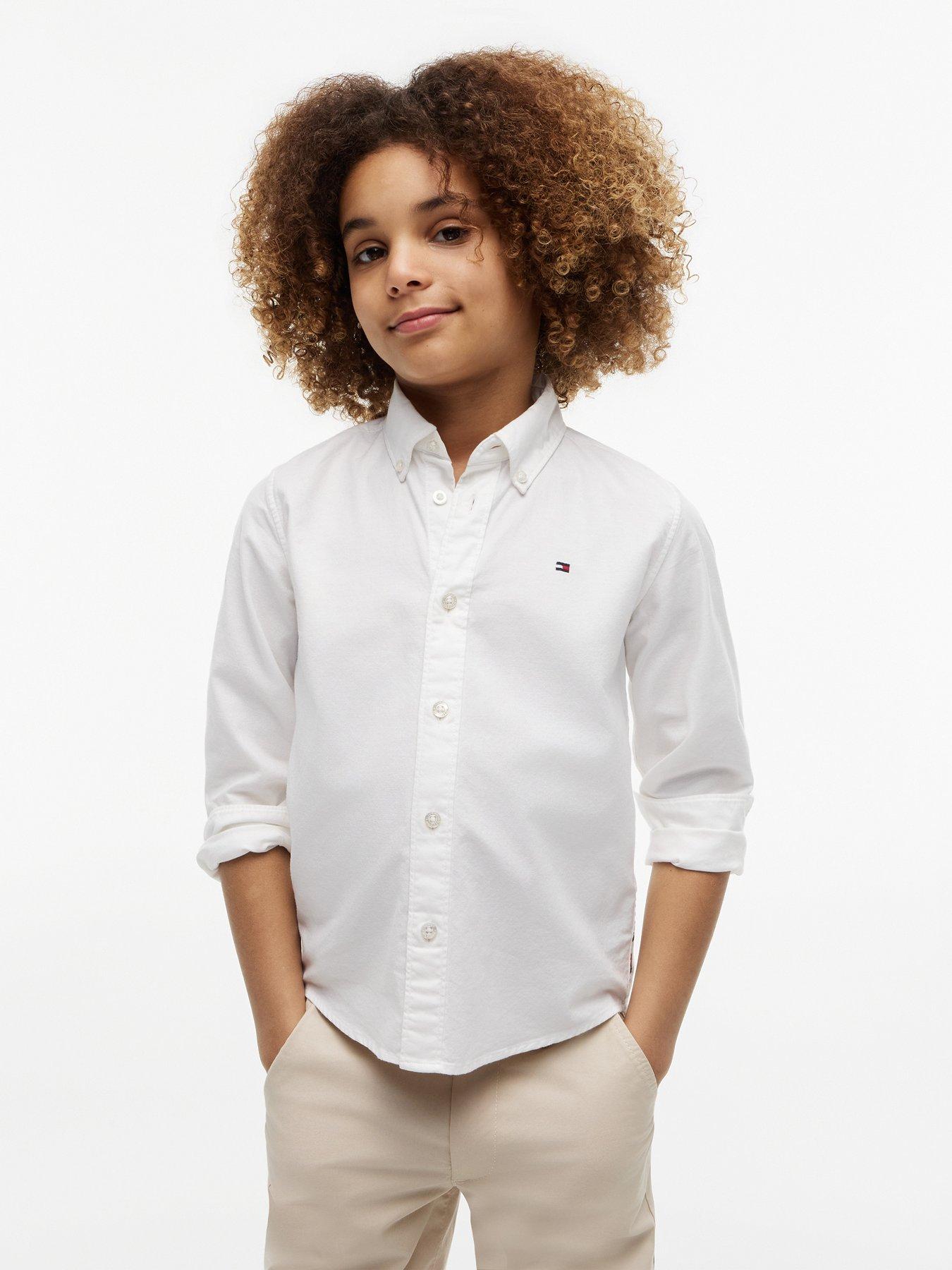Image 1 of 5 of Tommy Hilfiger Boys Long Sleeve Oxford Shirt - White